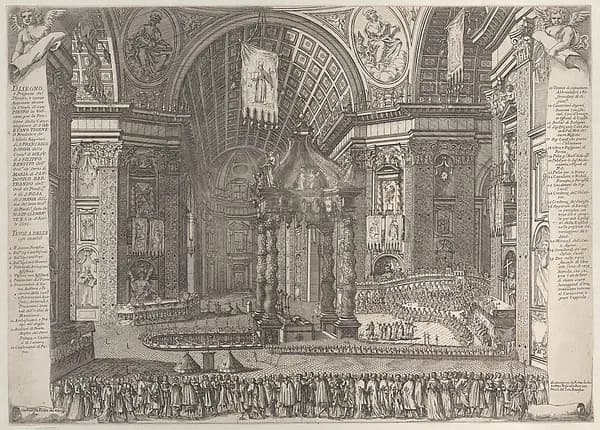 Theater in Saint Peter's Basilica for the Canonization of Gaetano Thiene and Francis Borgia on April 12, 1671 by Giovanni Battista Falda depicting Matthew 4