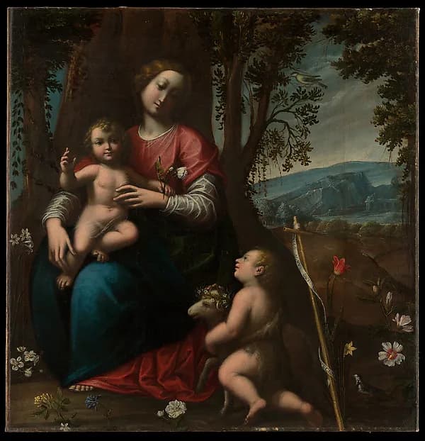 Madonna and Child with the Infant Saint John the Baptist by Orsola Maddalena Caccia depicting Matthew 3