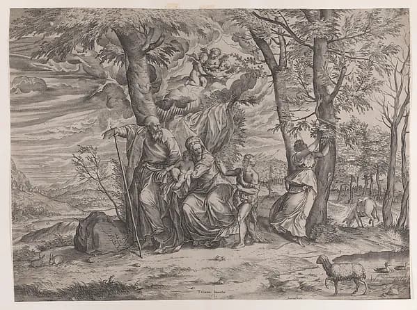 The rest on the flight into Egypt by Martino Rota depicting Matthew 2