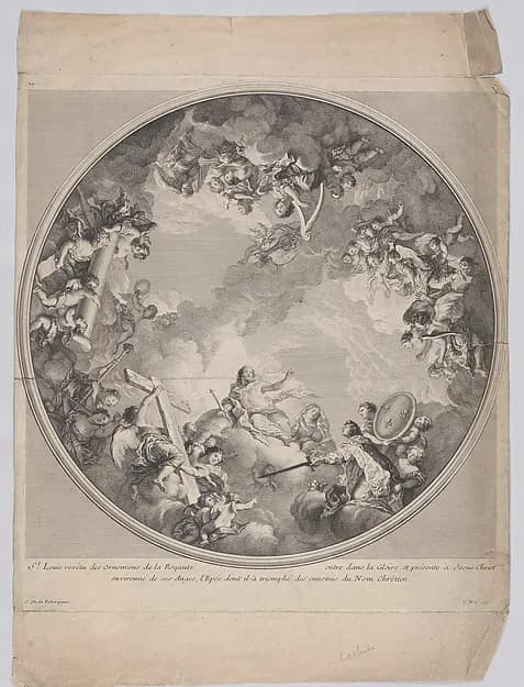 Saint Louis presenting his sword to Christ, after a ceiling design by Charles Nicolas Cochin II depicting John 1