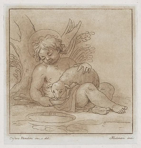 Saint John the Baptist with a lamb by Stefano Mulinari depicting Matthew 3