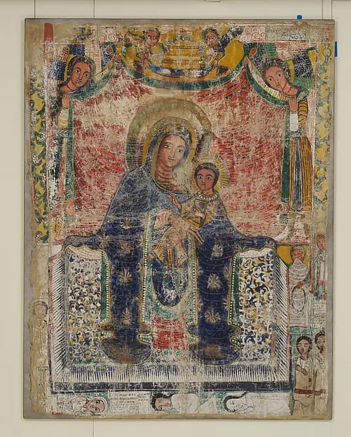 Wall painting of the Virgin and Child with donors by Northern Highlands artist depicting Luke 2