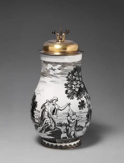 Jug with baptism of Christ by Wölfgang Rössler depicting Matthew 3