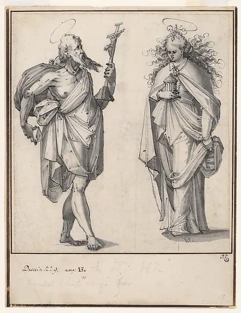 Saint Jerome and Mary Magdalene by Monogrammist VBL depicting Romans 8