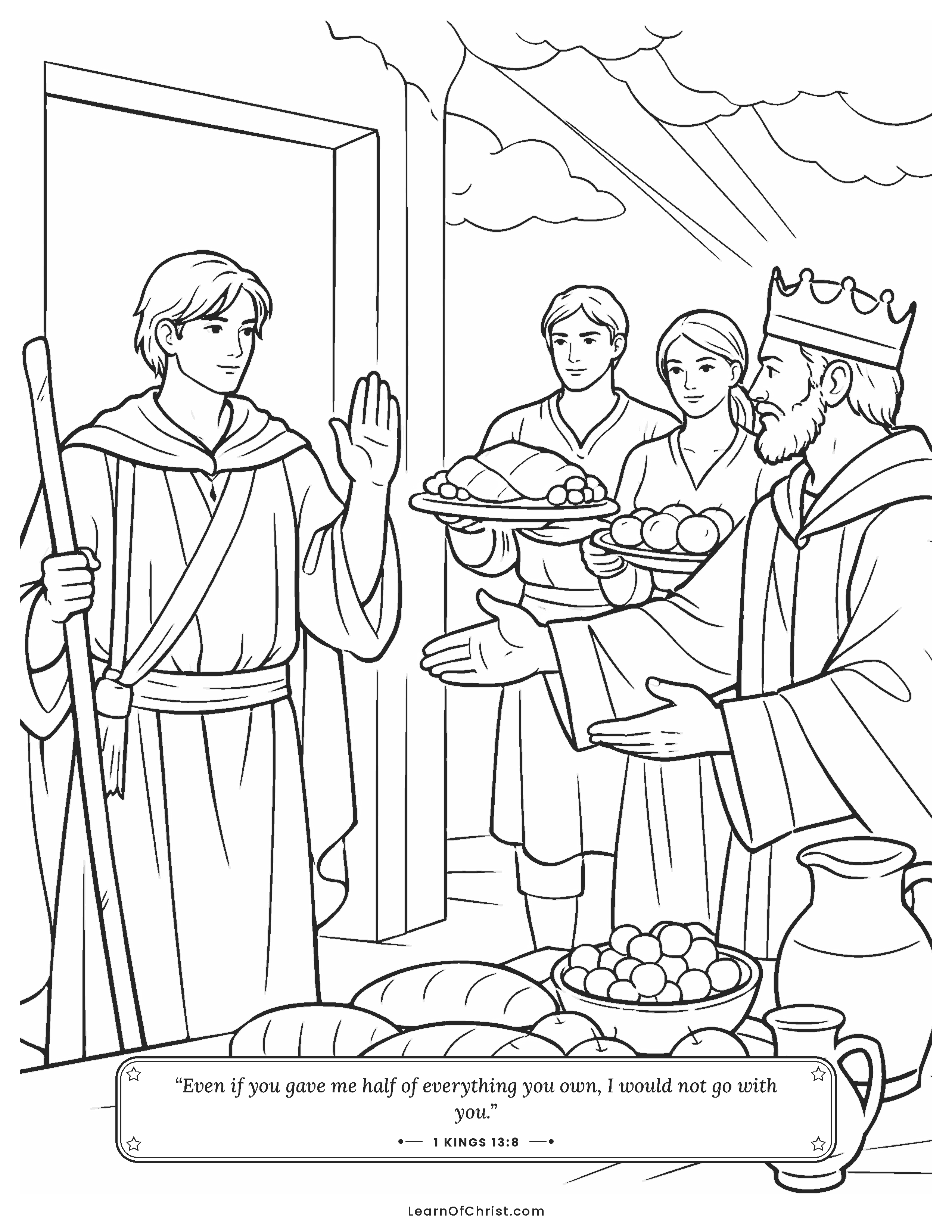 1 Kings 13 coloring page - A young messenger says no to the feast