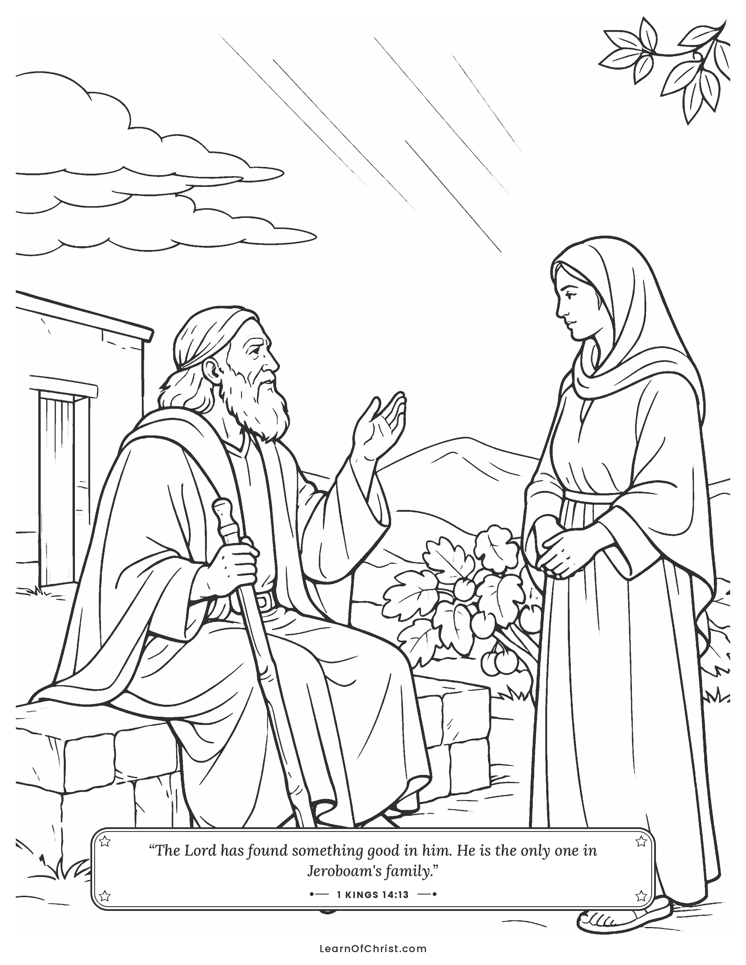 1 Kings 14 coloring page - A prophet speaks kindly to a worried mother