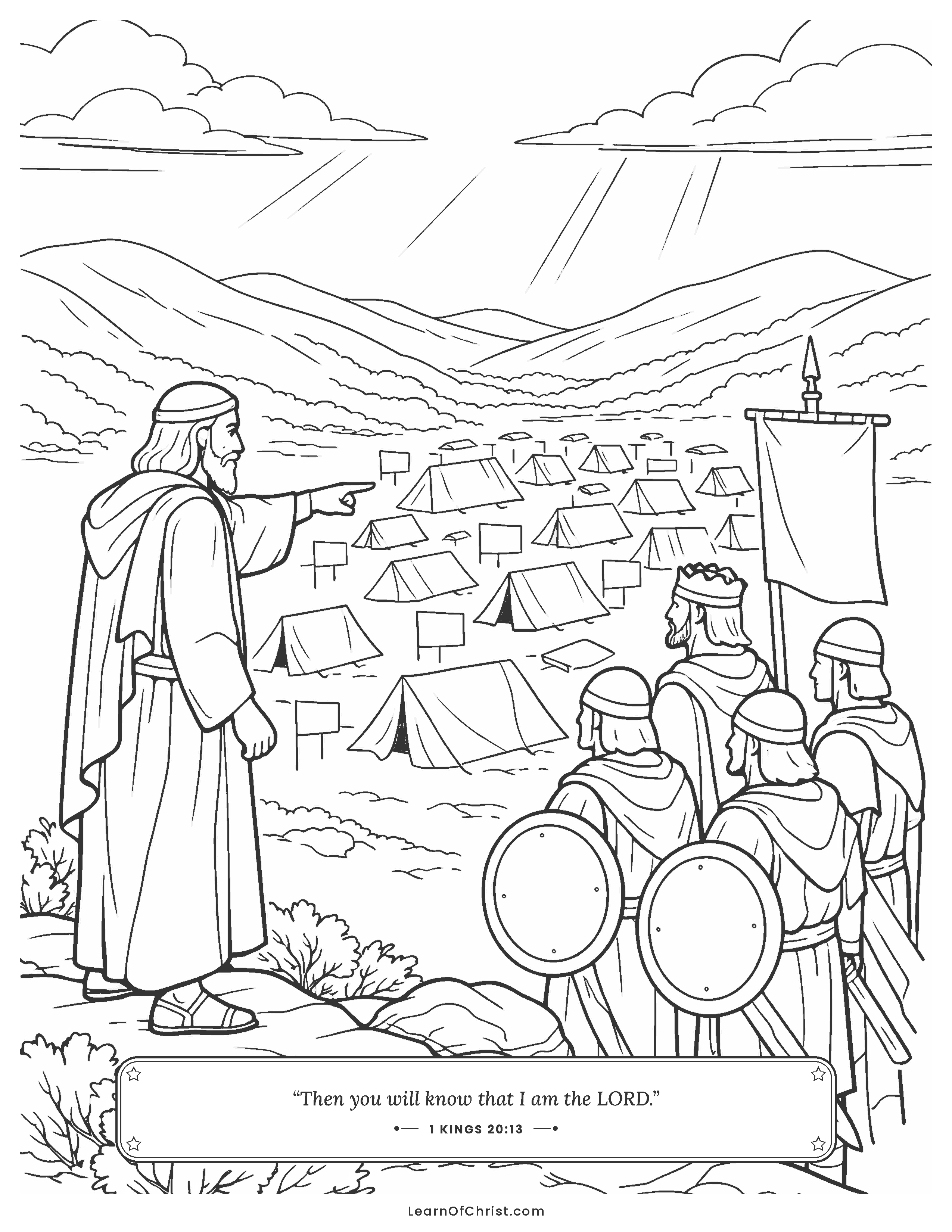 1 Kings 20 coloring page - A small army trusts God against a big one