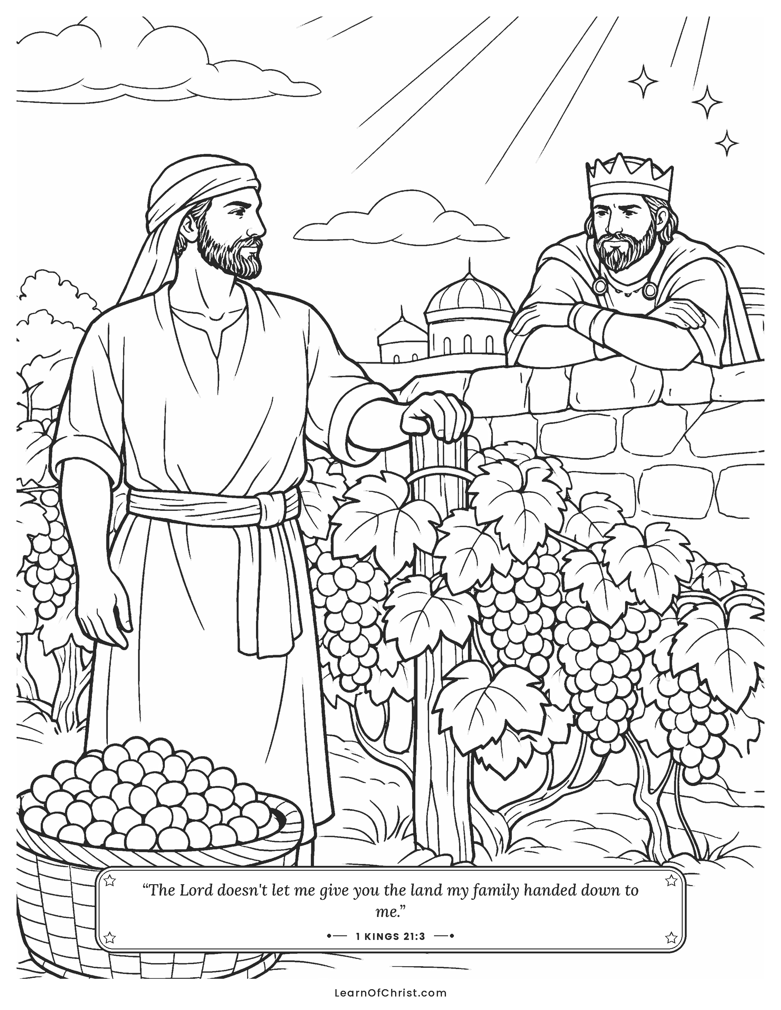 1 Kings 21 coloring page - Naboth stands in his family vineyard