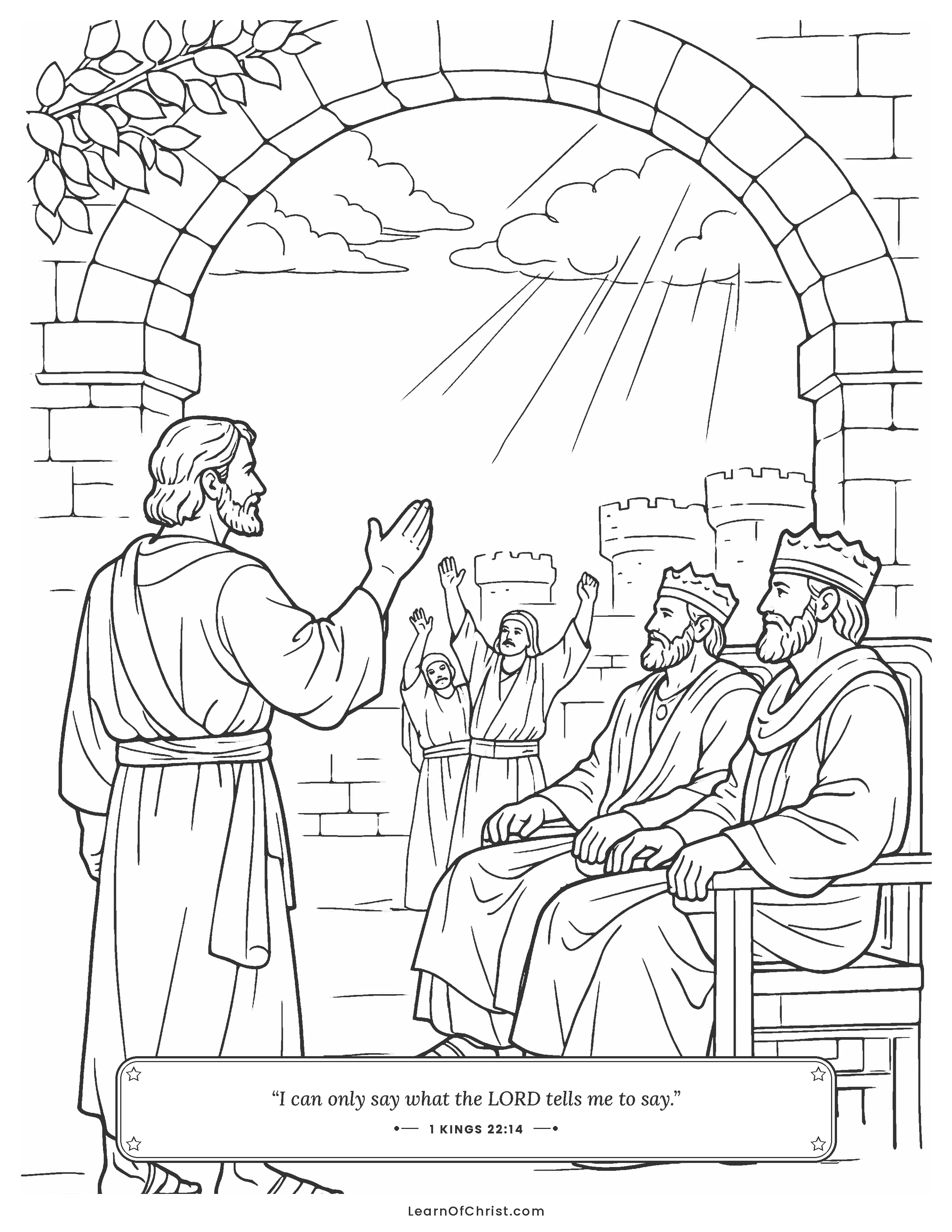 1 Kings 22 coloring page - Micaiah tells the king the honest truth