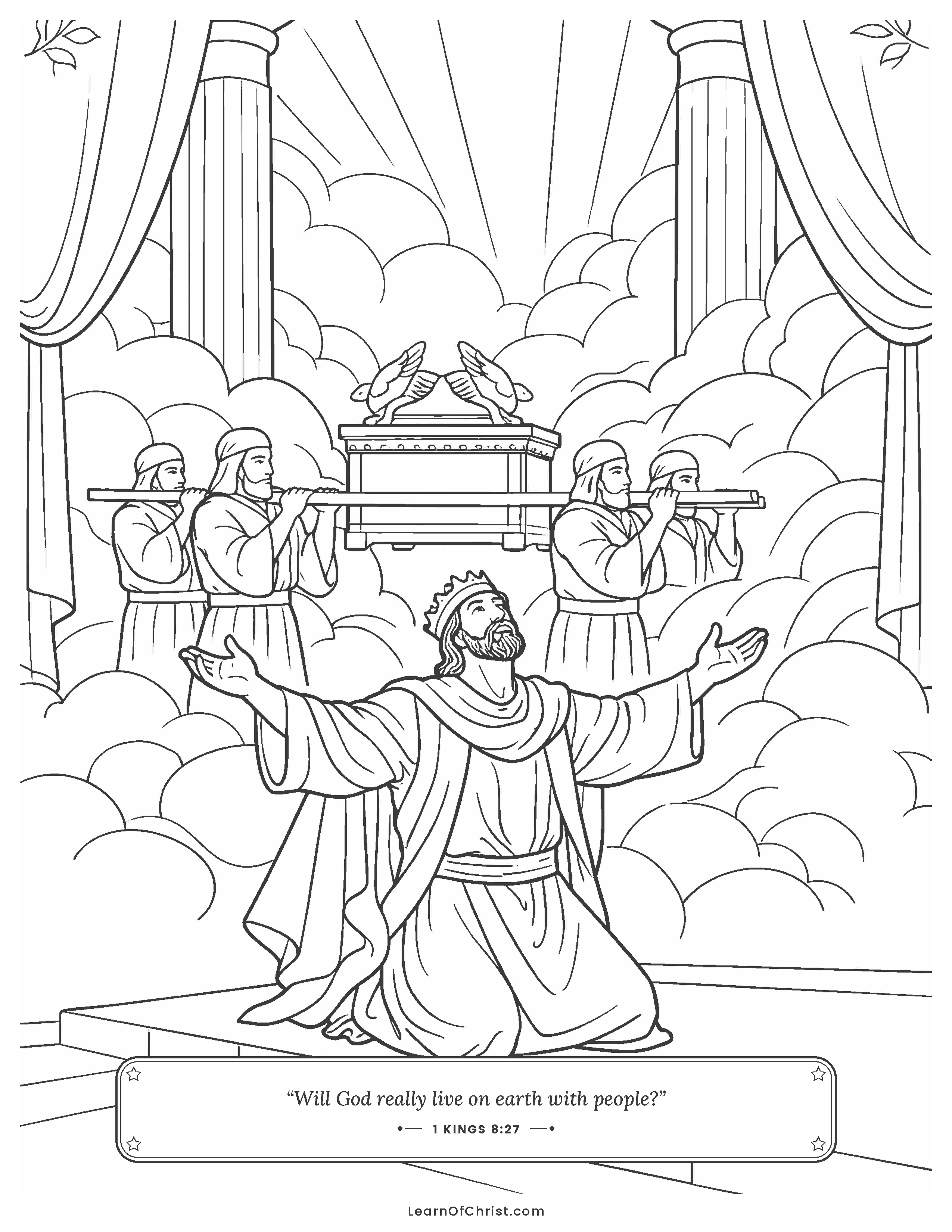1 Kings 8 coloring page - Solomon prays as the cloud fills the temple