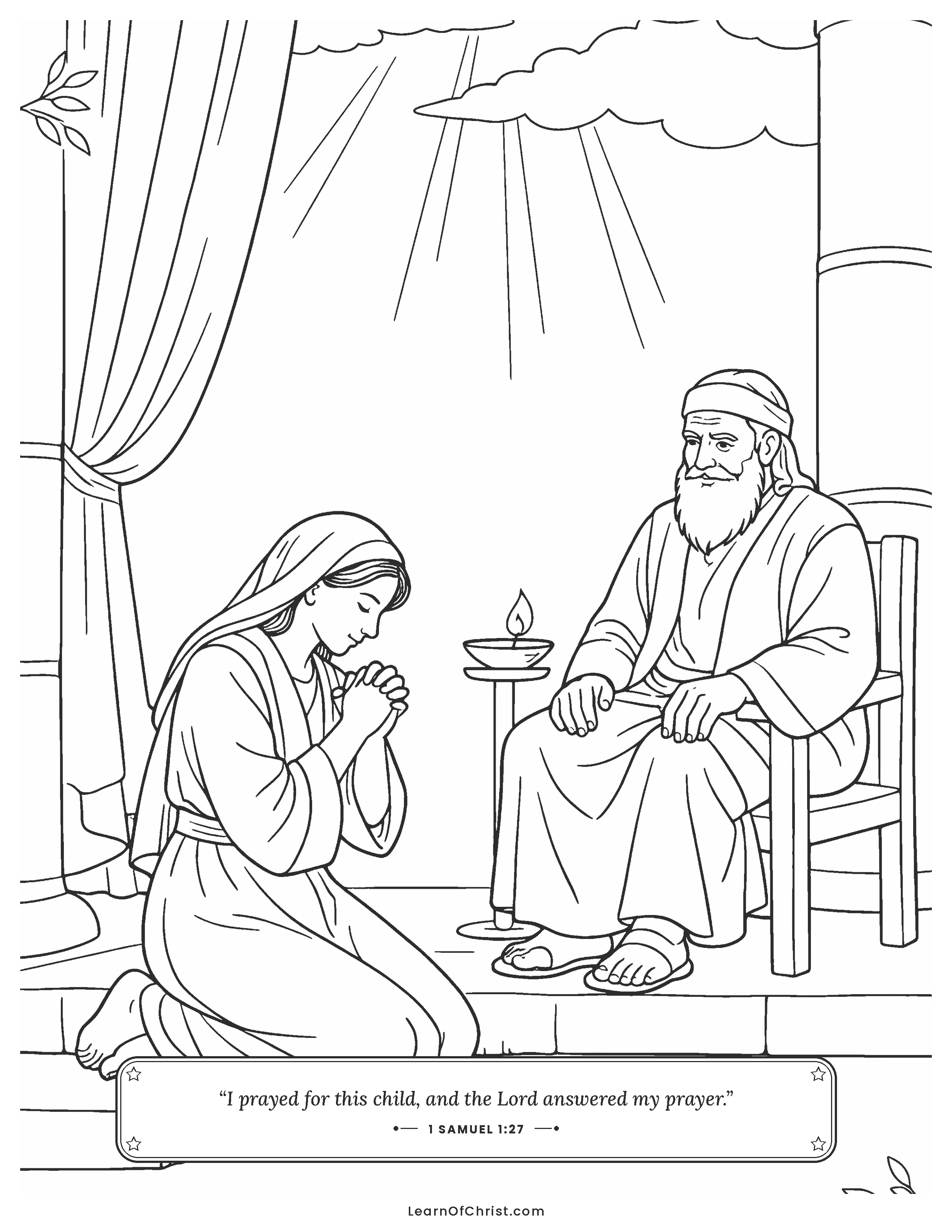 1 Samuel 1 coloring page - Hannah prays and pours out her heart
