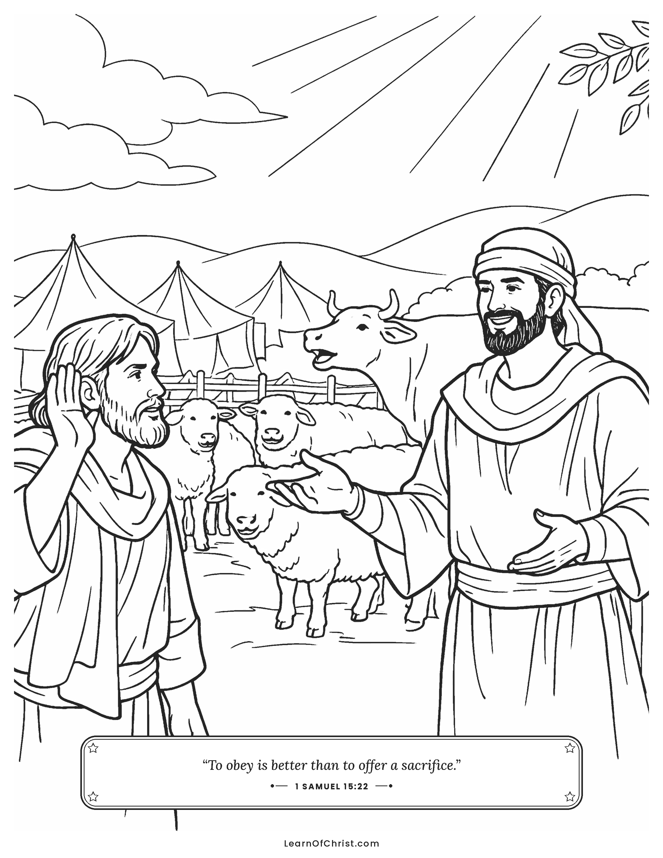 1 Samuel 15 coloring page - Samuel hears the sheep Saul kept