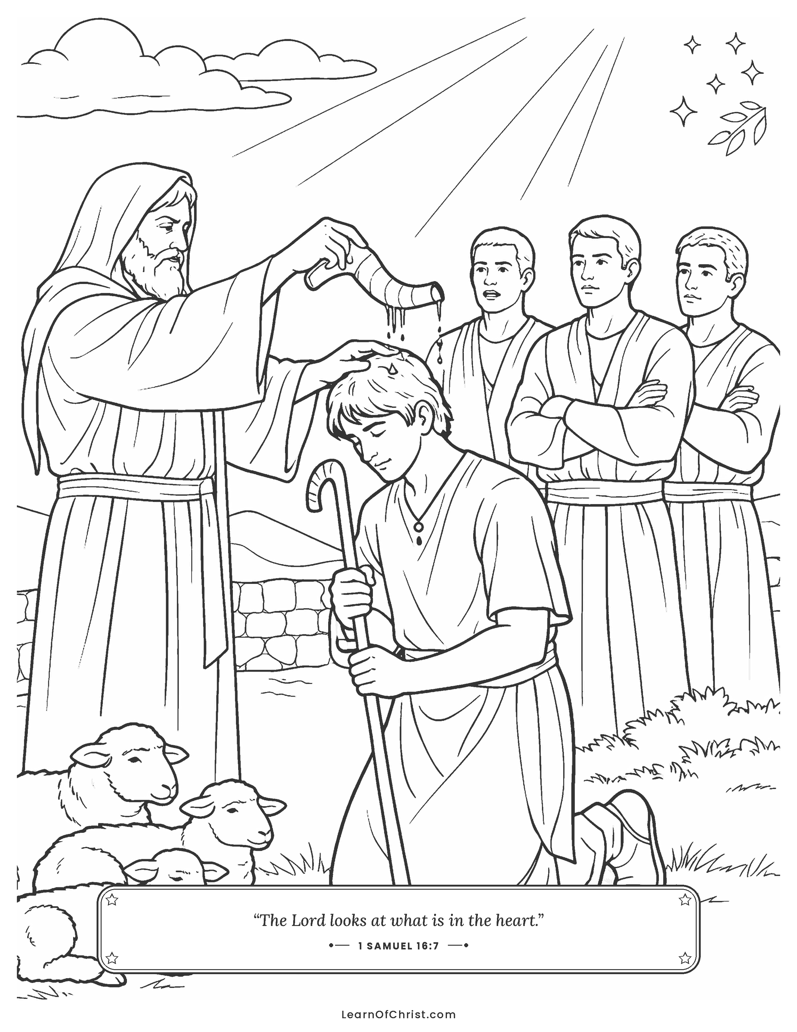 1 Samuel 16 coloring page - Samuel anoints young David the shepherd