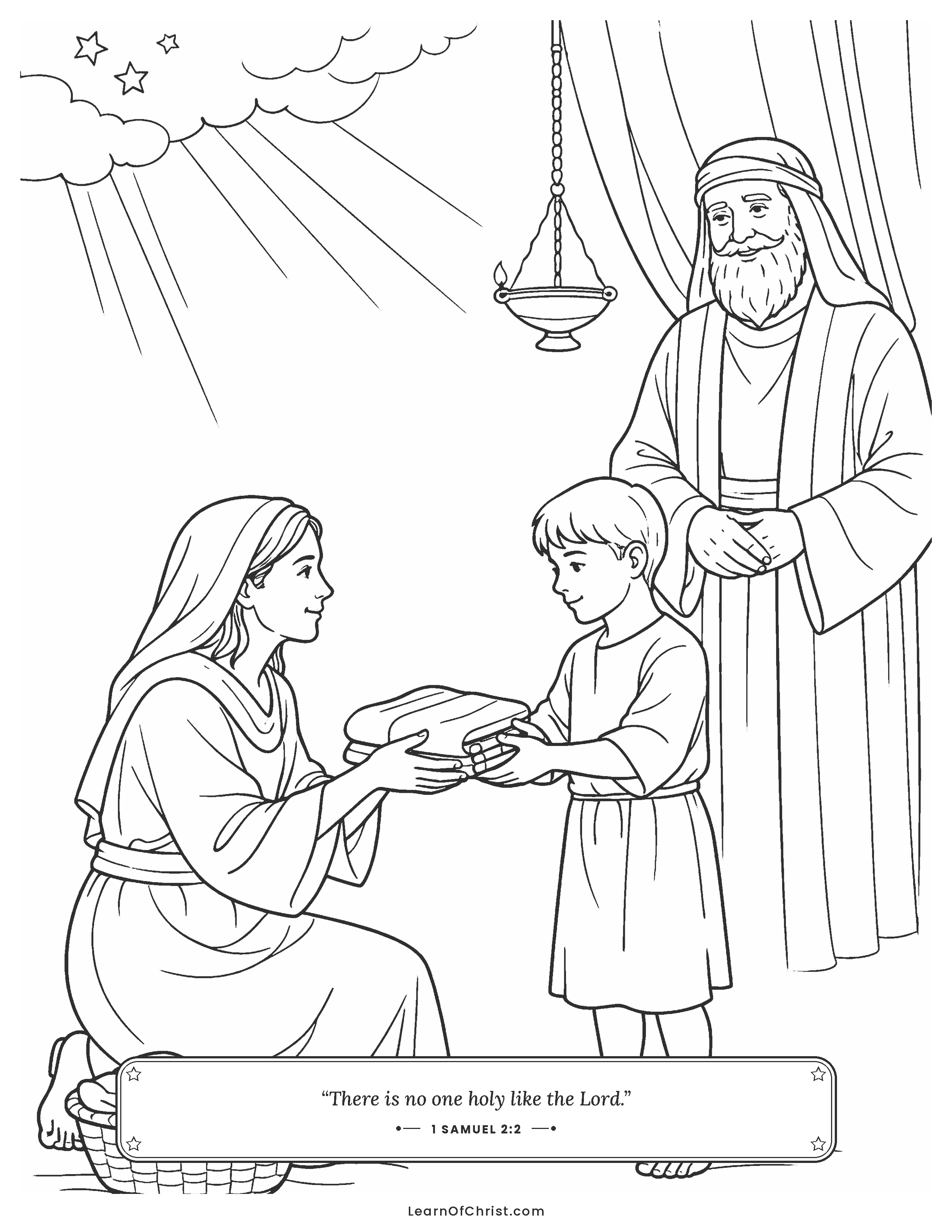 1 Samuel 2 coloring page - Hannah brings Samuel his little coat