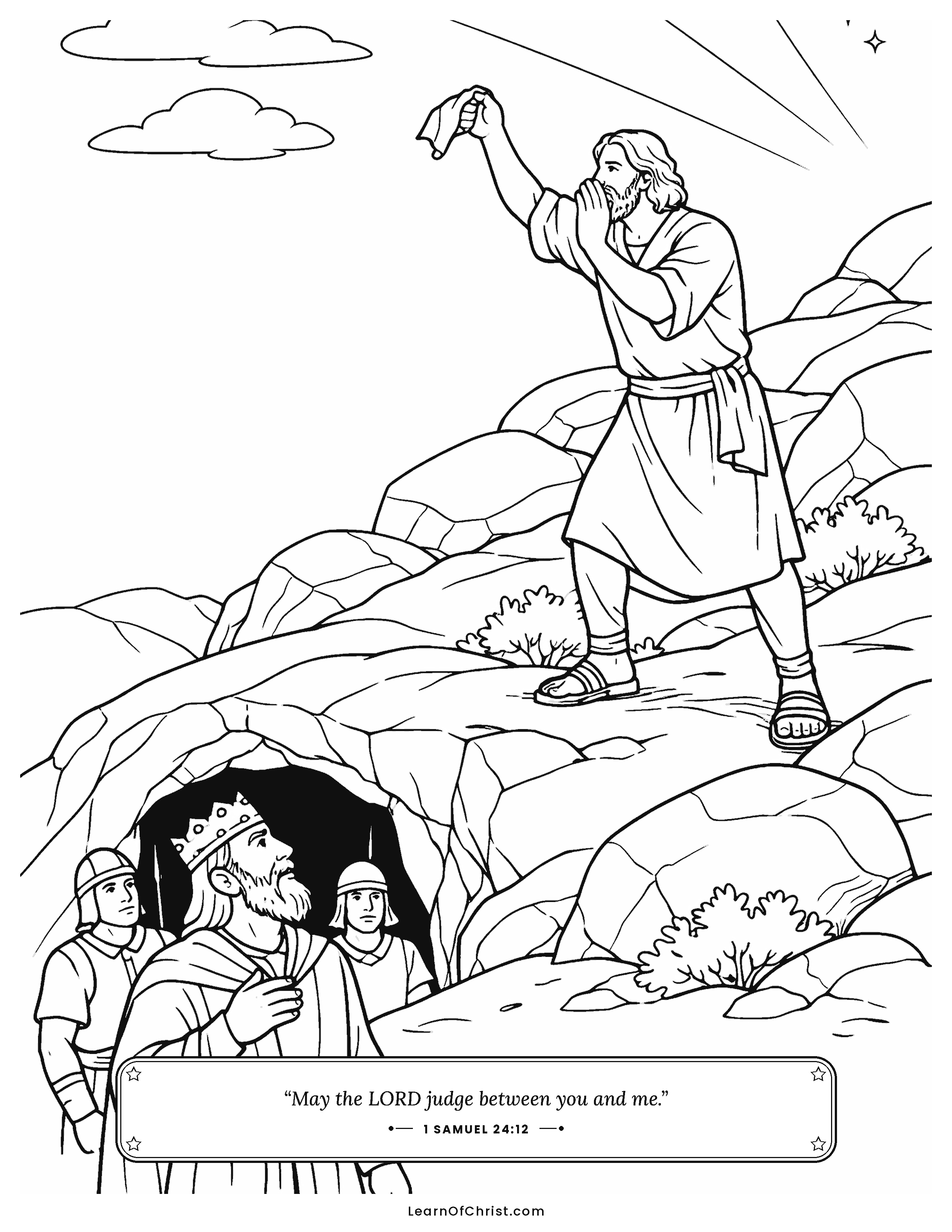 1 Samuel 24 coloring page - David shows Saul the corner of his robe