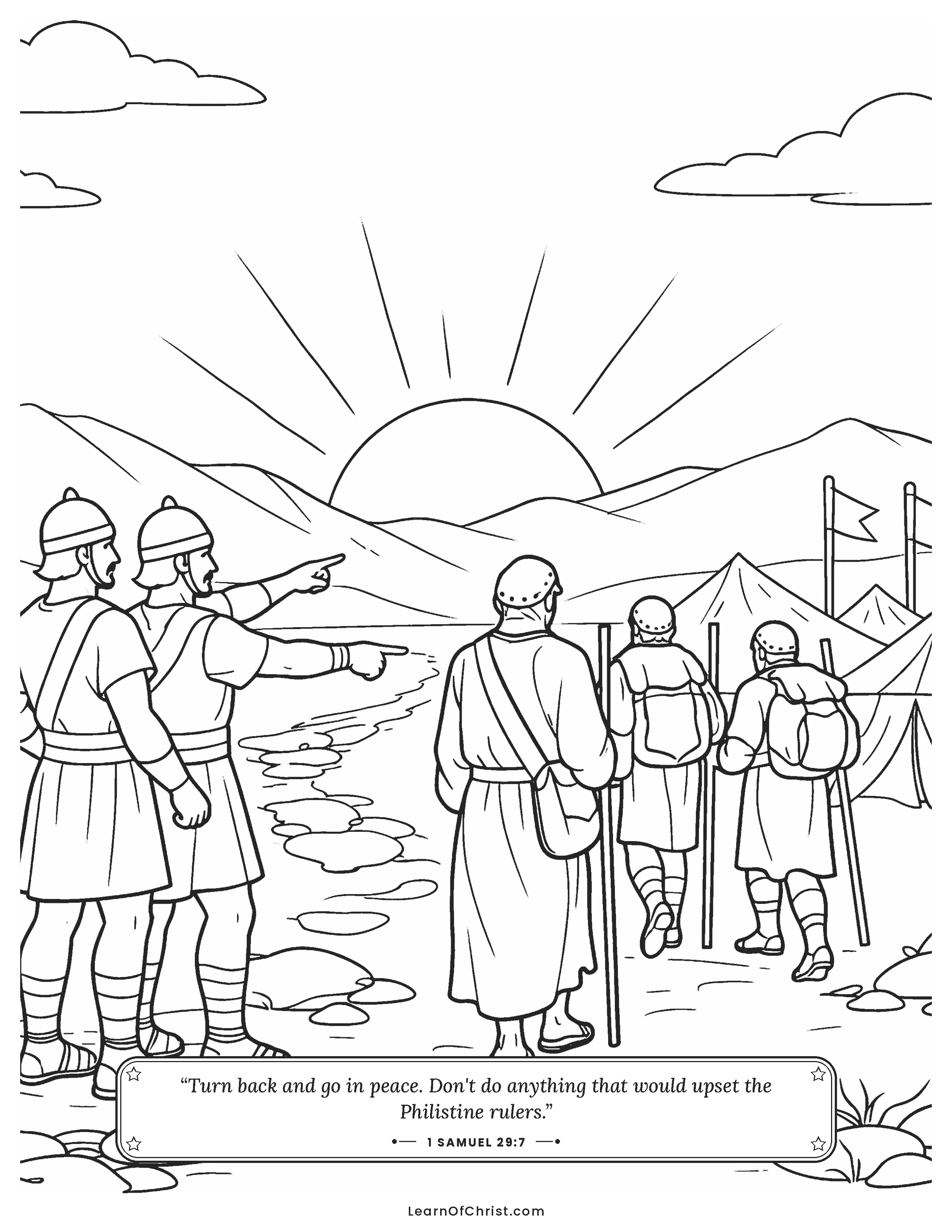 1 Samuel 29 coloring page - David is sent home in peace