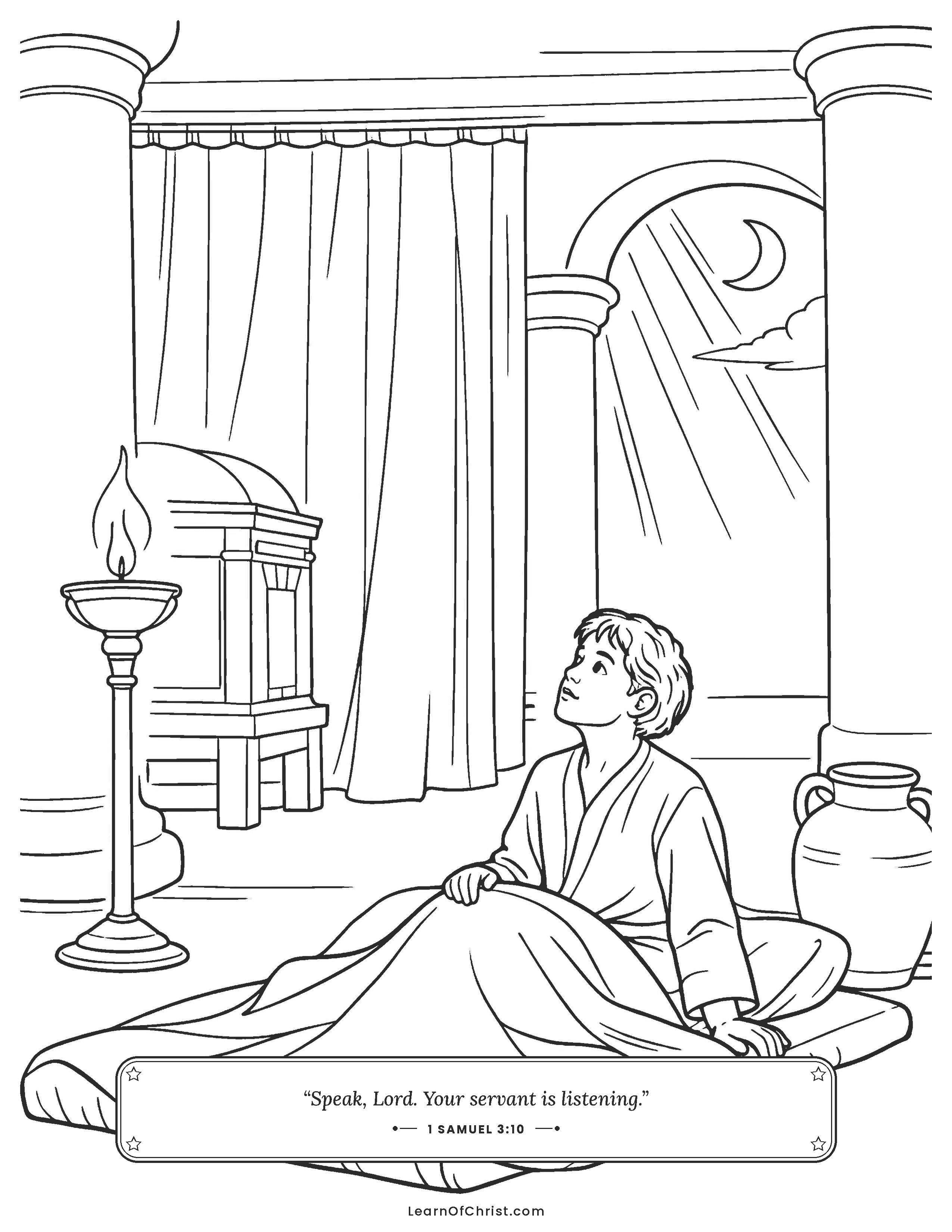 1 Samuel 3 coloring page - Samuel hears God call in the night
