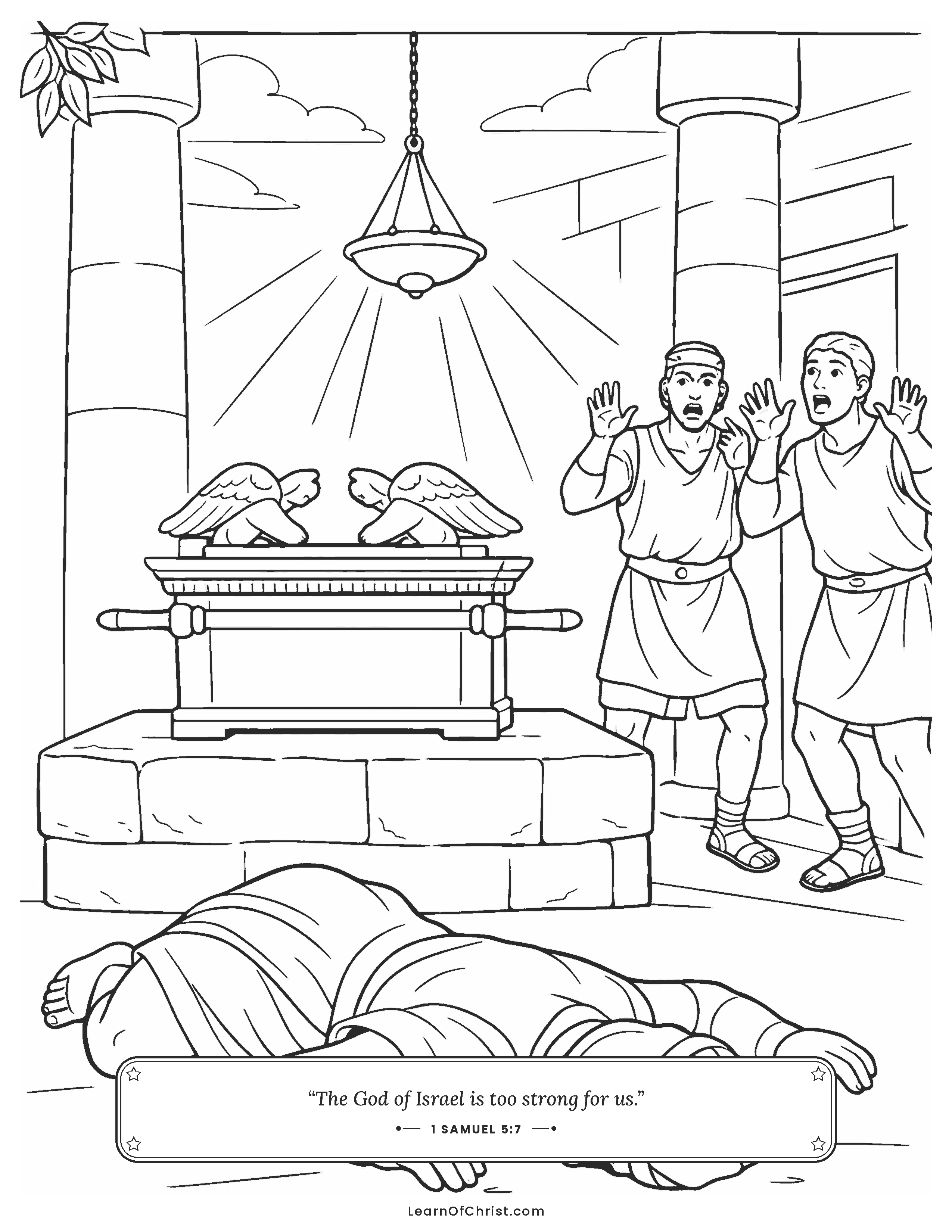 1 Samuel 5 coloring page - The idol falls down before the ark