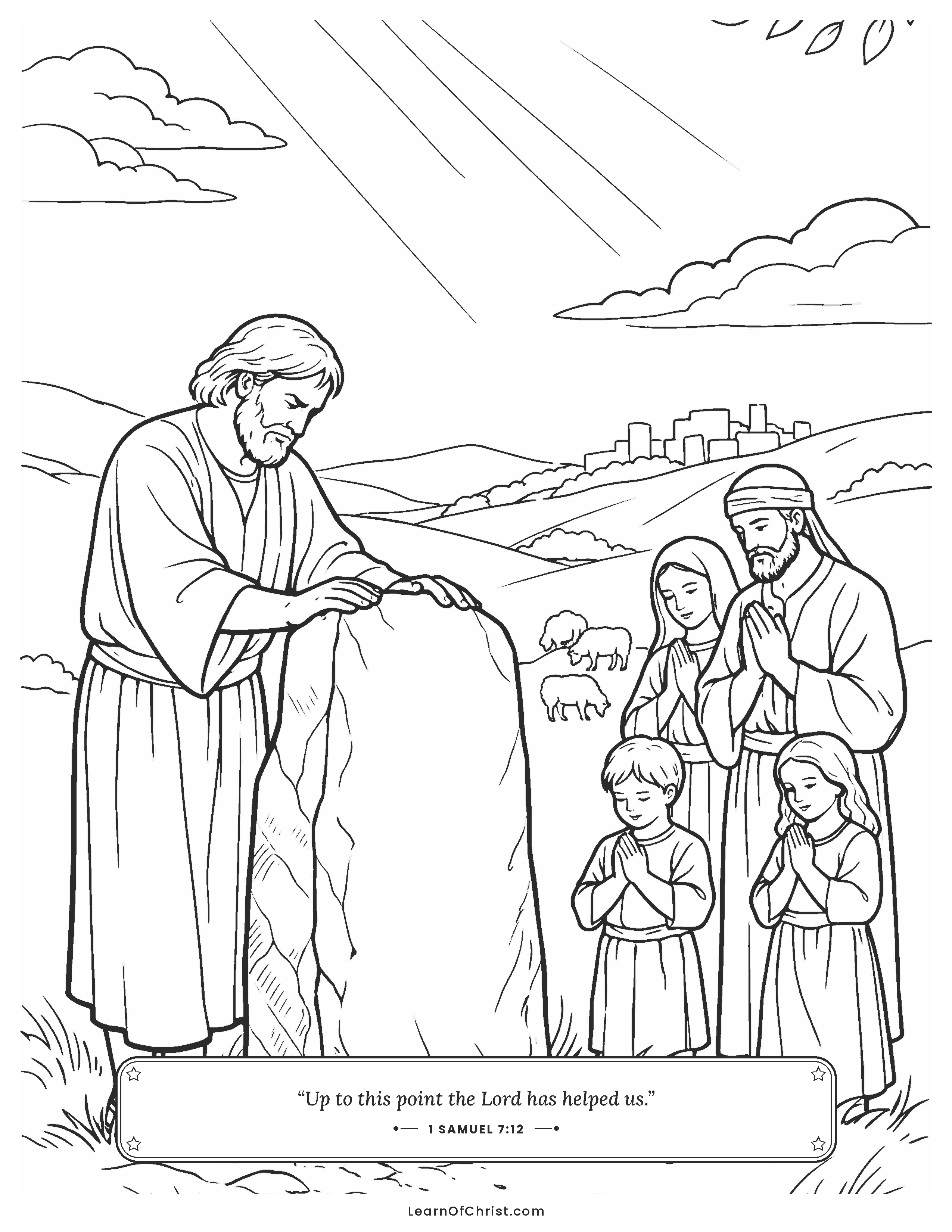 1 Samuel 7 coloring page - Samuel sets up a stone of help