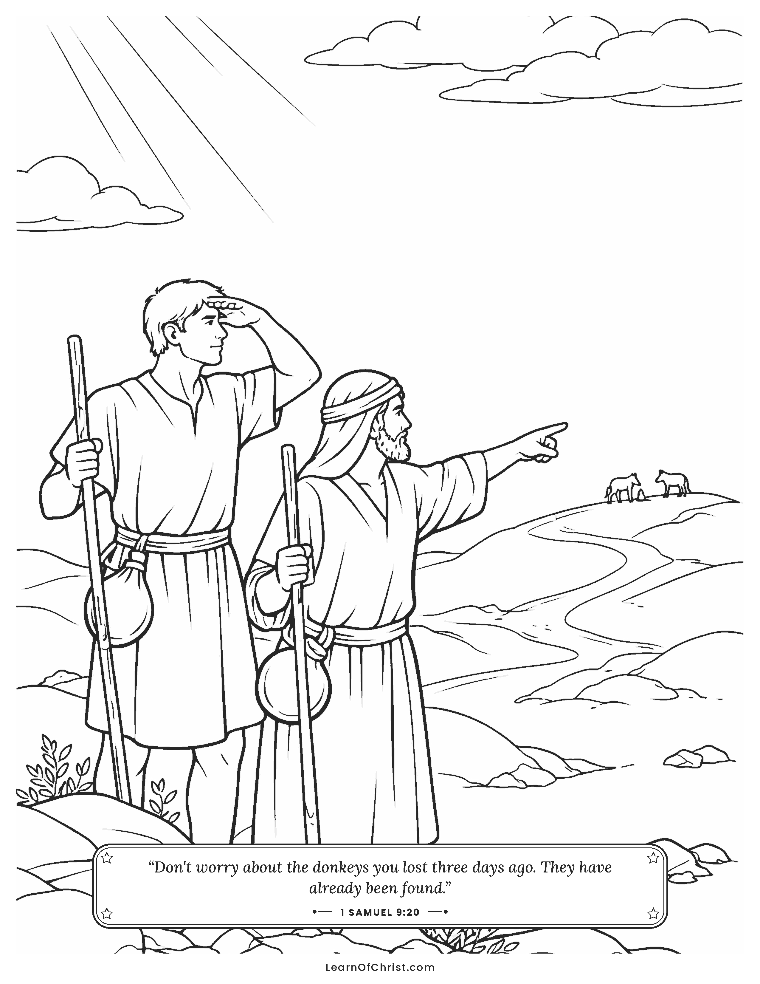1 Samuel 9 coloring page - Saul searches for his father's lost donkeys