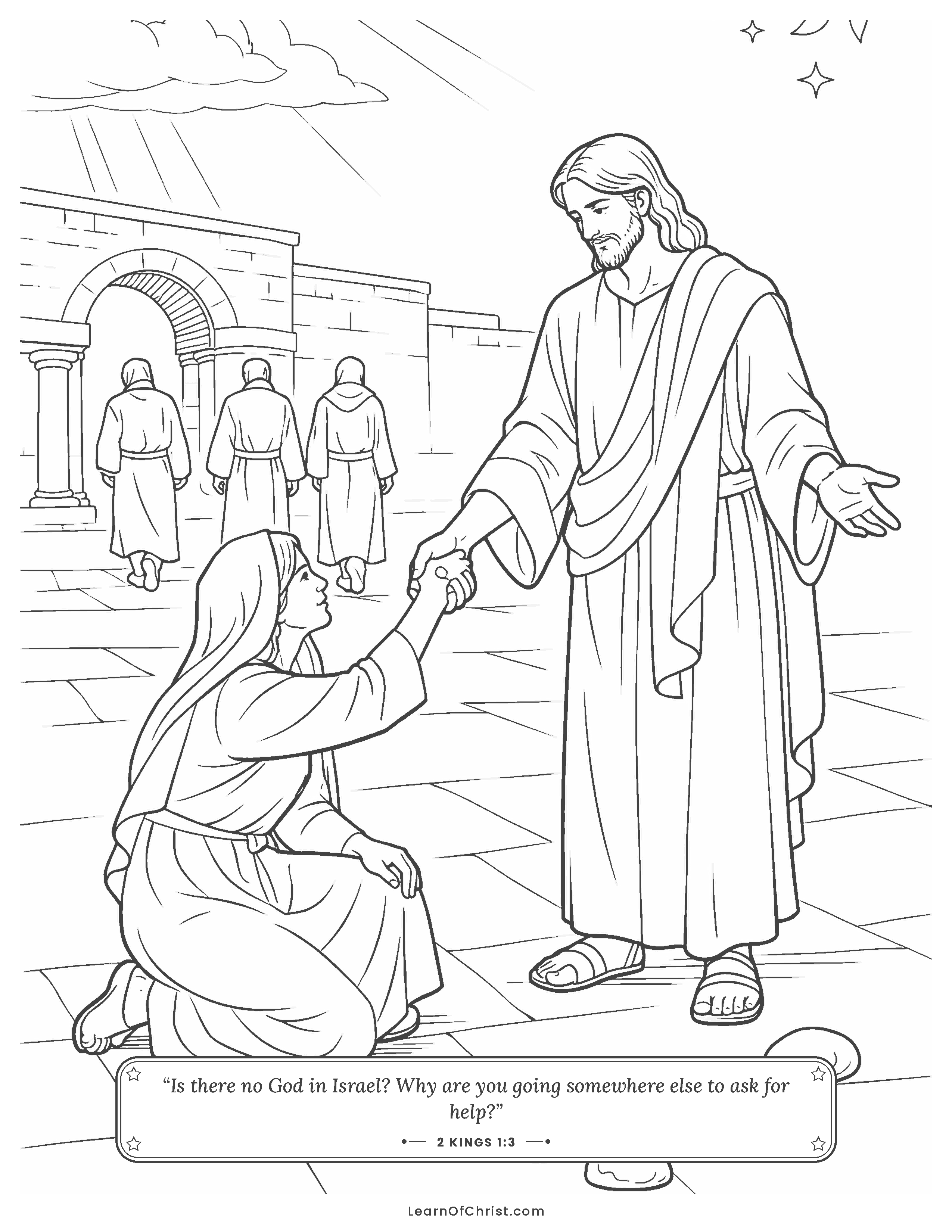 2 Kings 1 coloring page - Elijah stops the messengers on the road