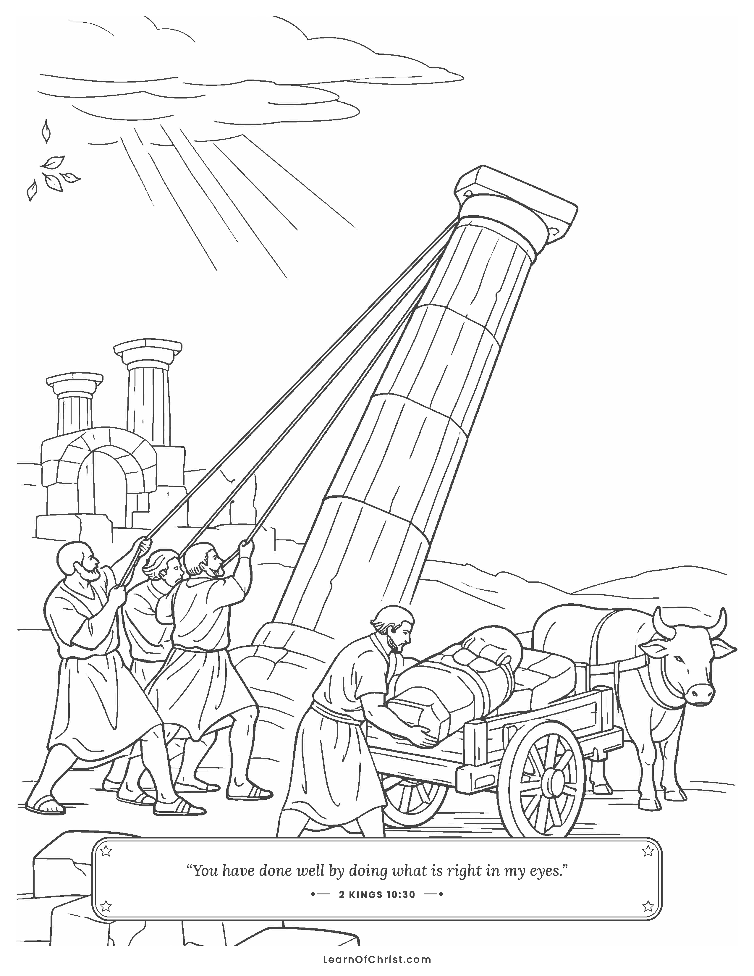 2 Kings 10 coloring page - The pretend god's temple is taken down