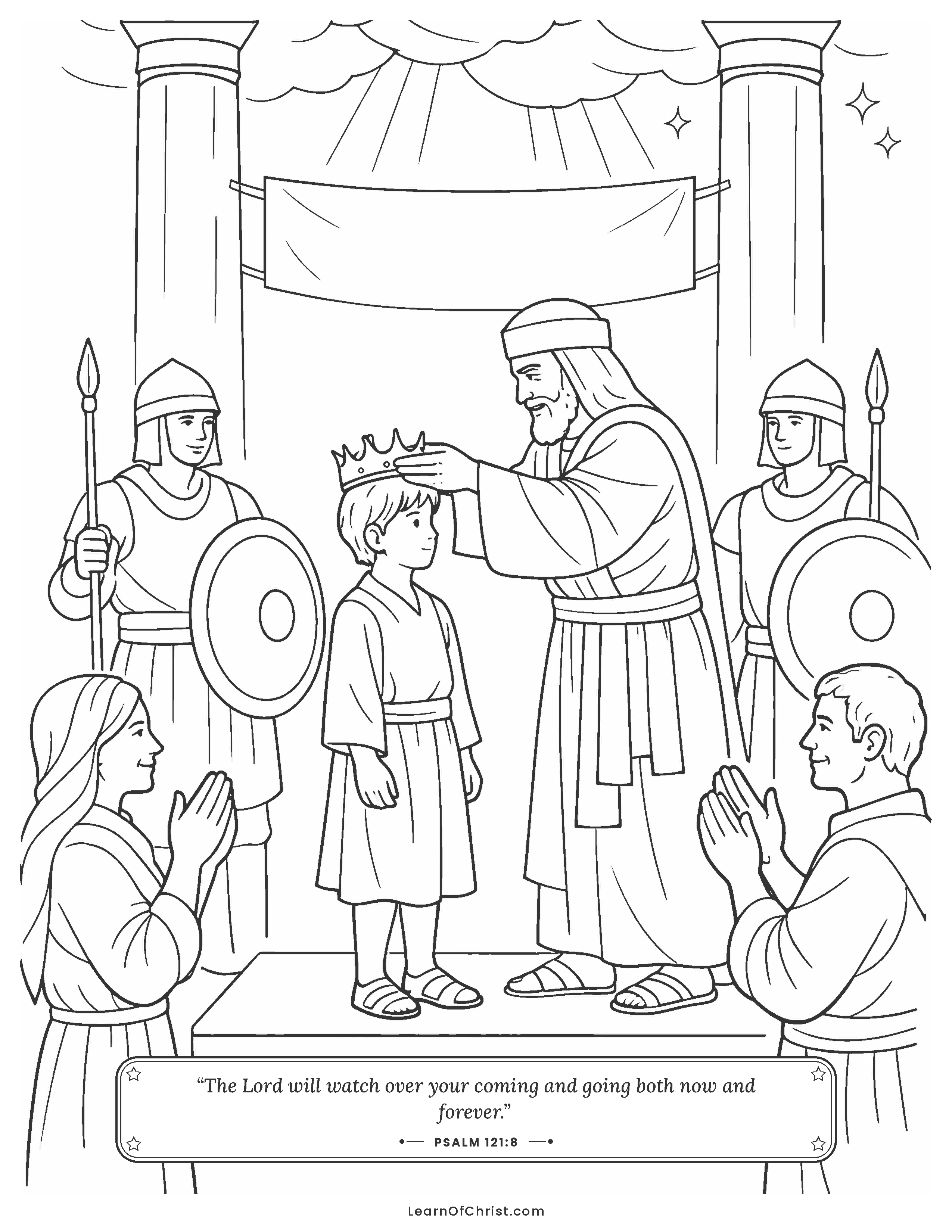 2 Kings 11 coloring page - Seven-year-old Joash is crowned king