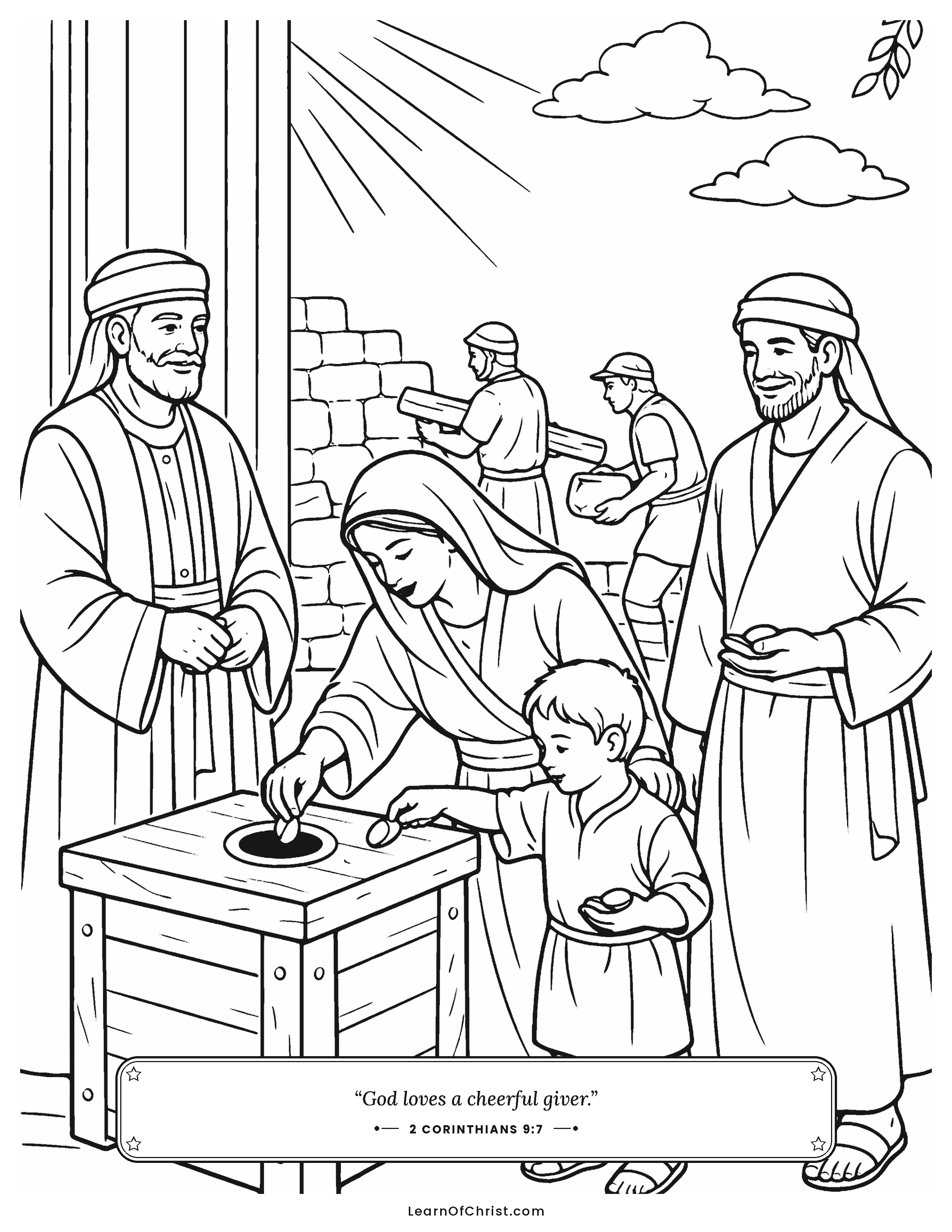 2 Kings 12 coloring page - A giving chest by the temple door