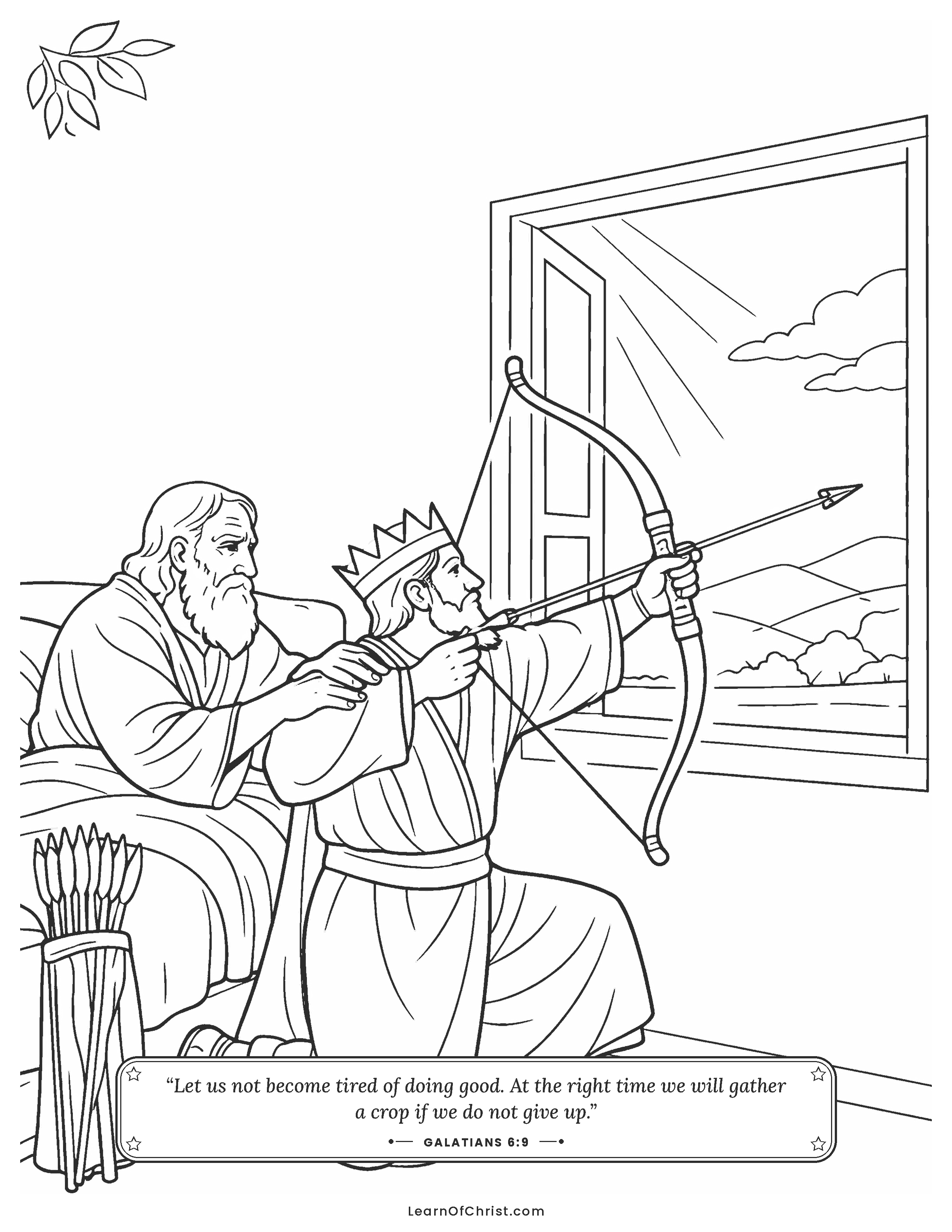 2 Kings 13 coloring page - Elisha helps the king shoot the arrow
