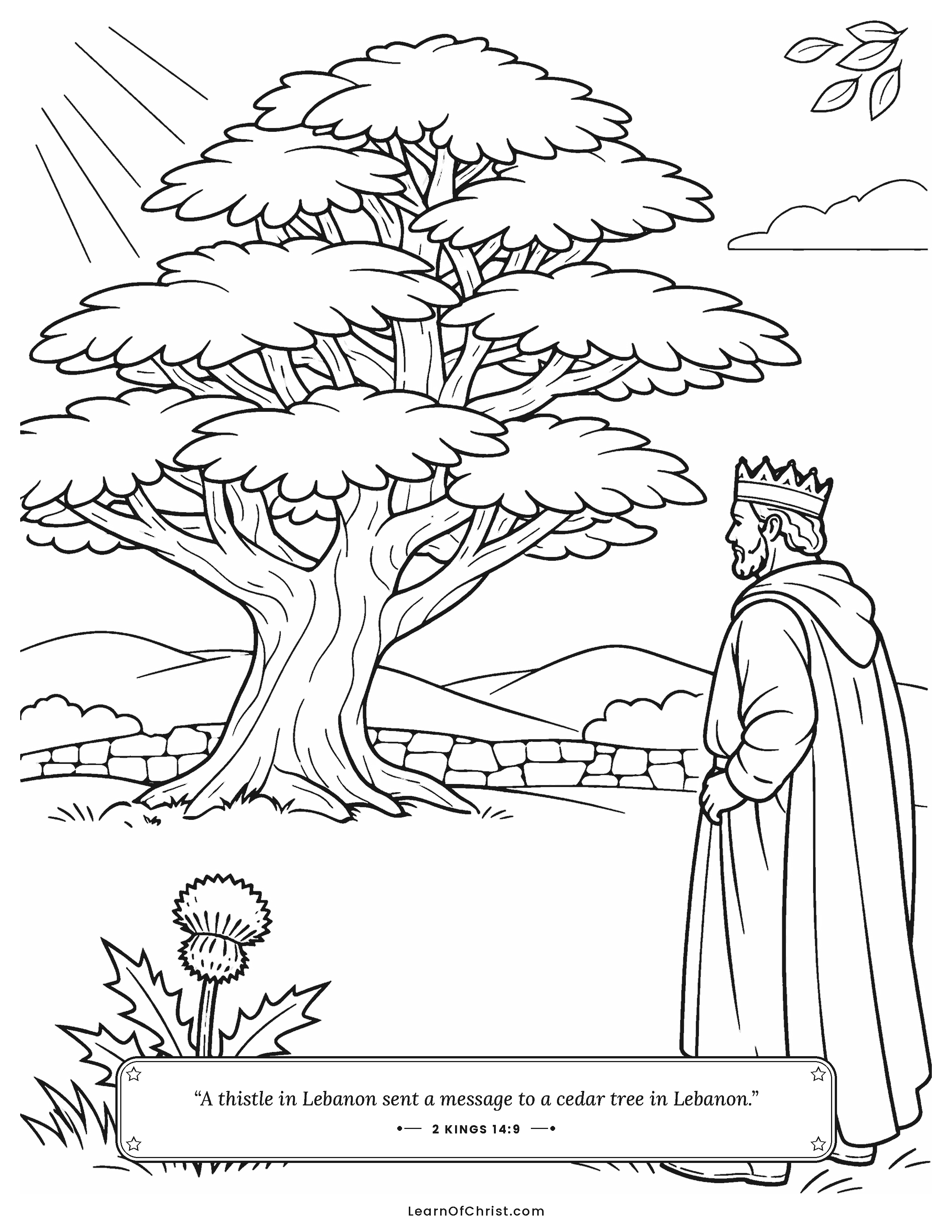 2 Kings 14 coloring page - A little thistle beside a great cedar tree