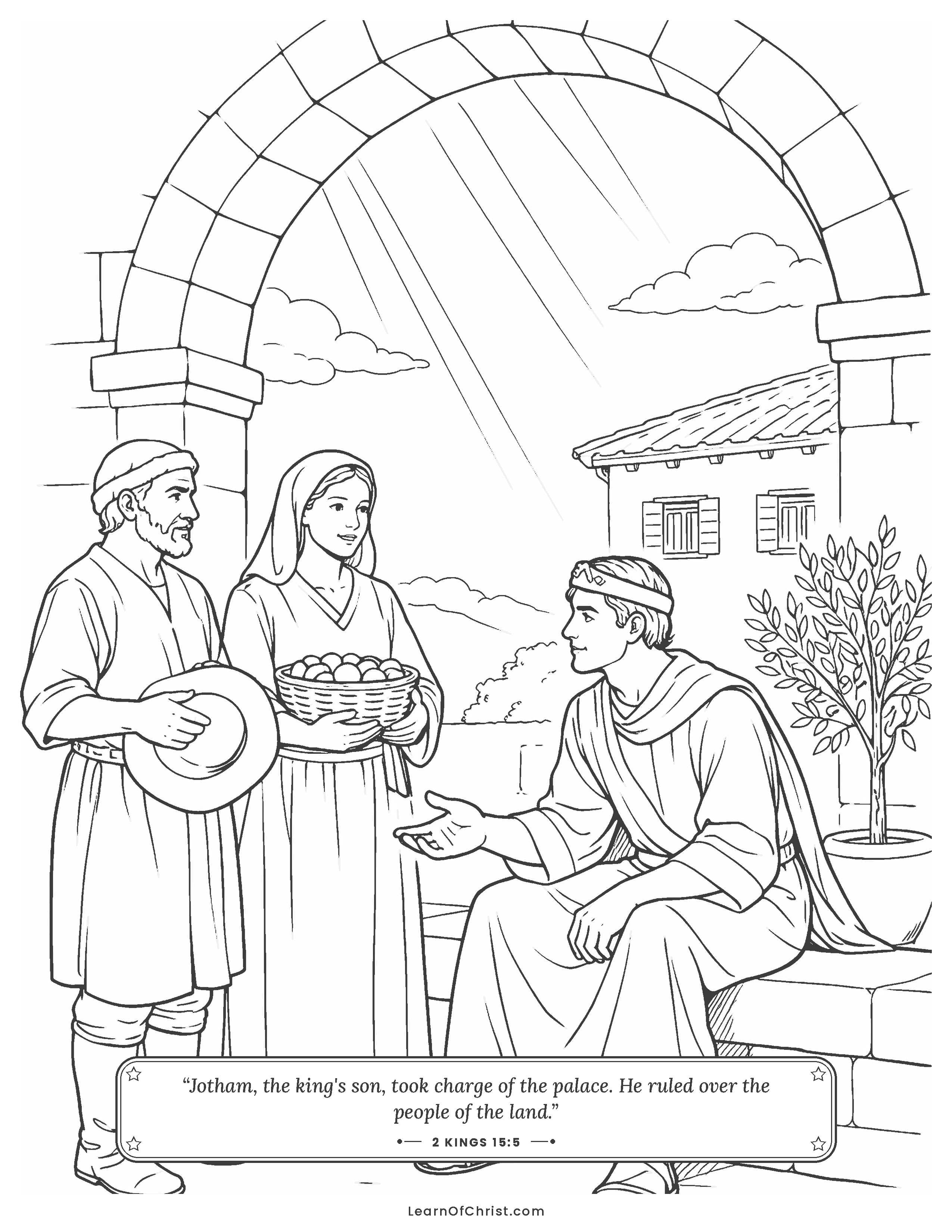 2 Kings 15 coloring page - Jotham listens at the palace gate