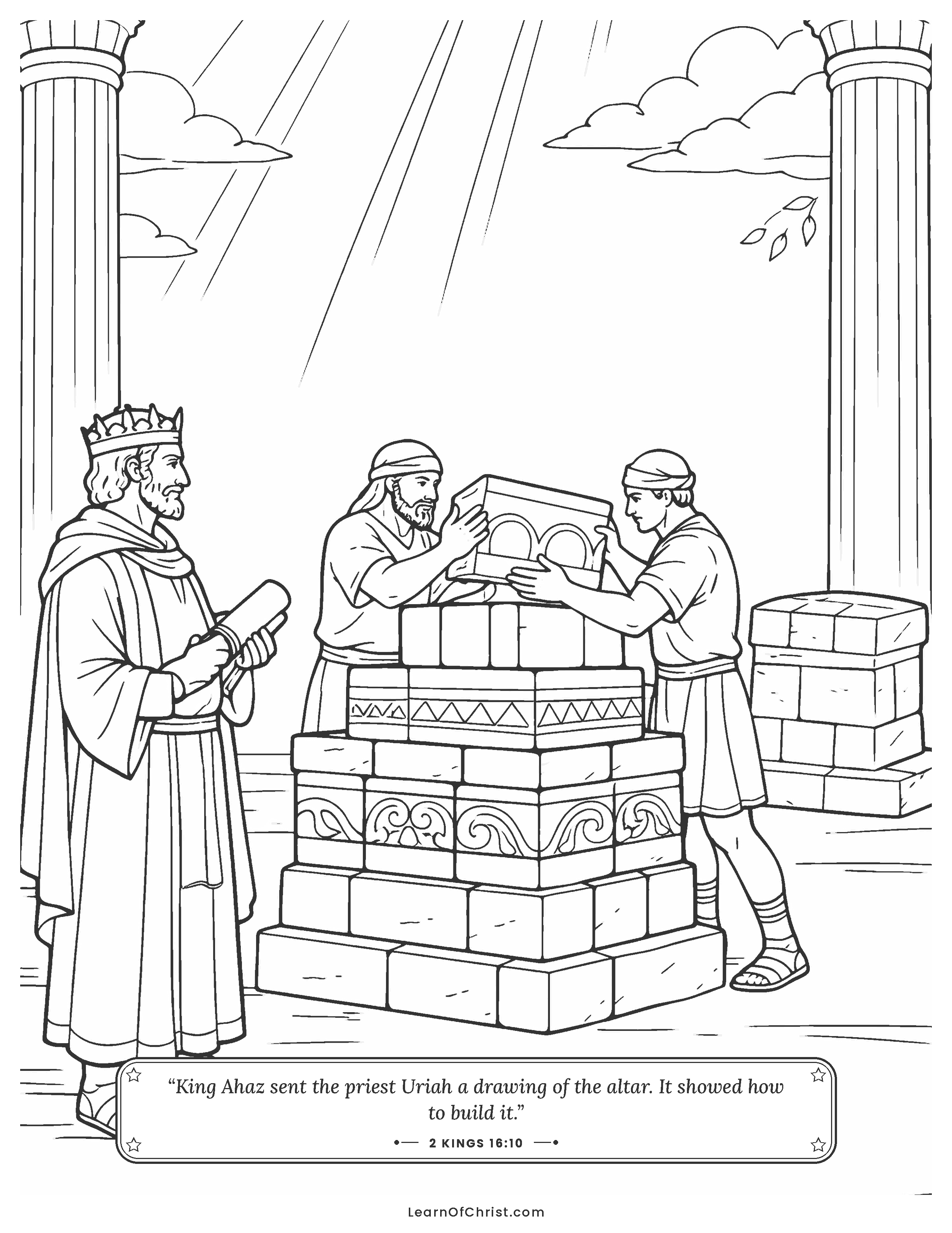 2 Kings 16 coloring page - Ahaz copies an altar he saw far away