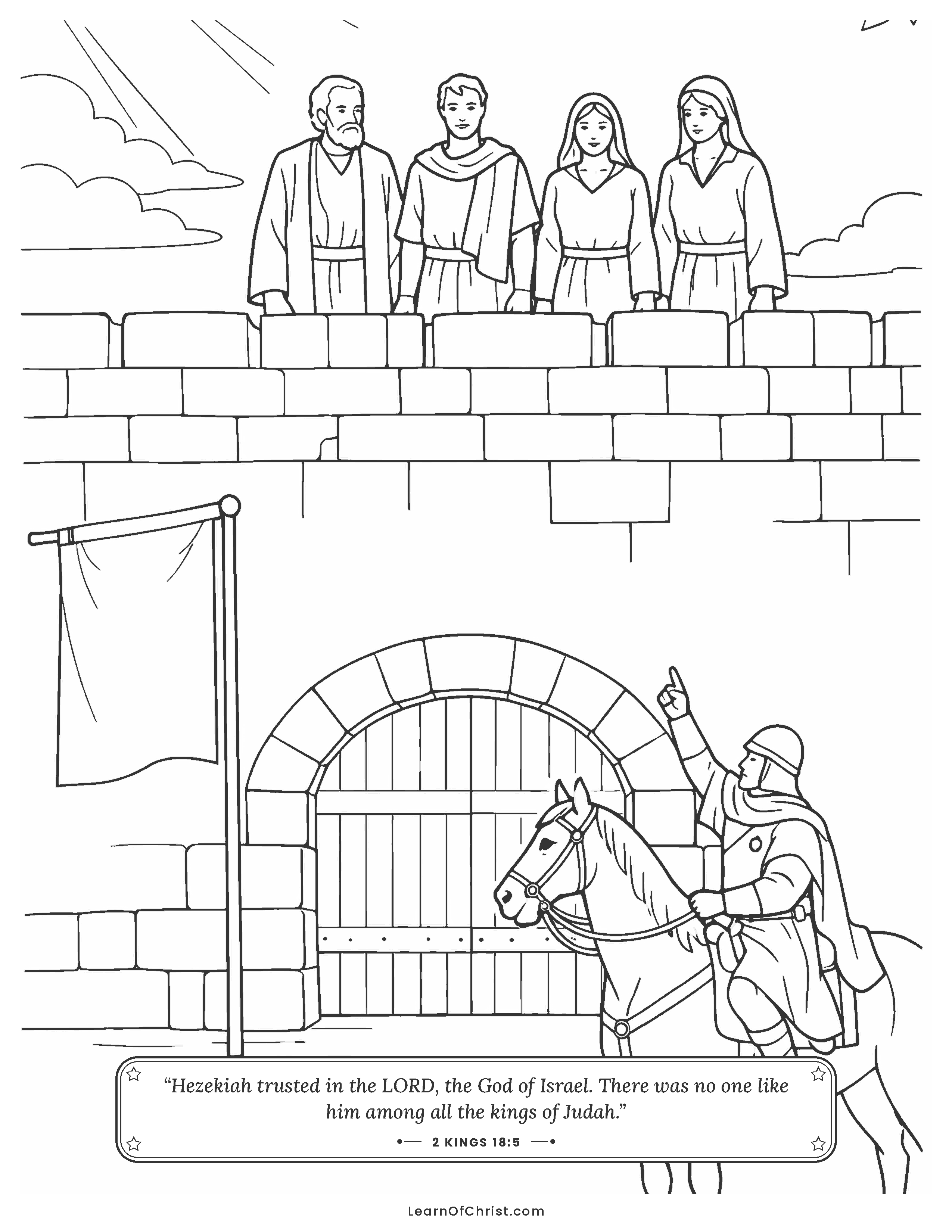 2 Kings 18 coloring page - The people on the wall stay quiet and calm