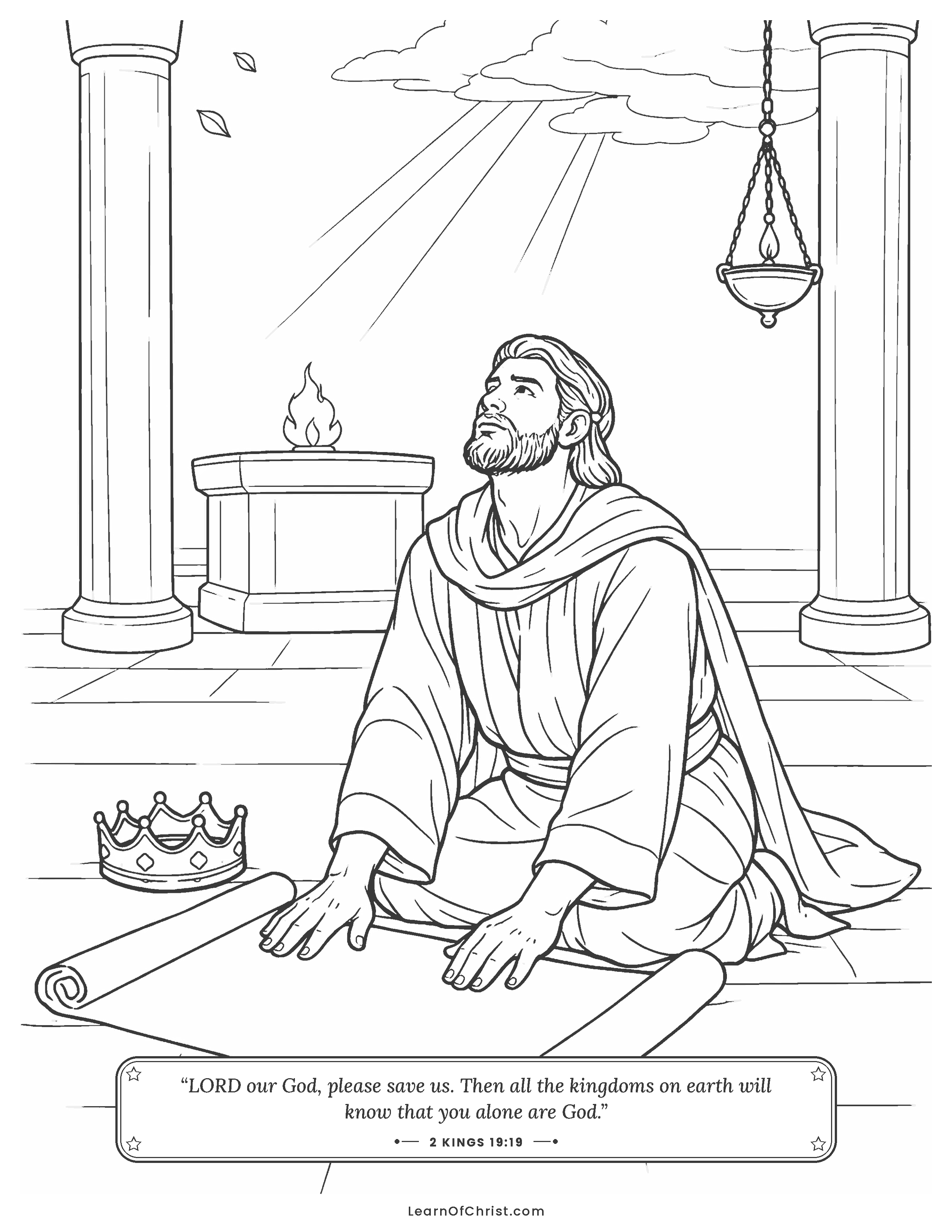 2 Kings 19 coloring page - Hezekiah spreads the letter out before God