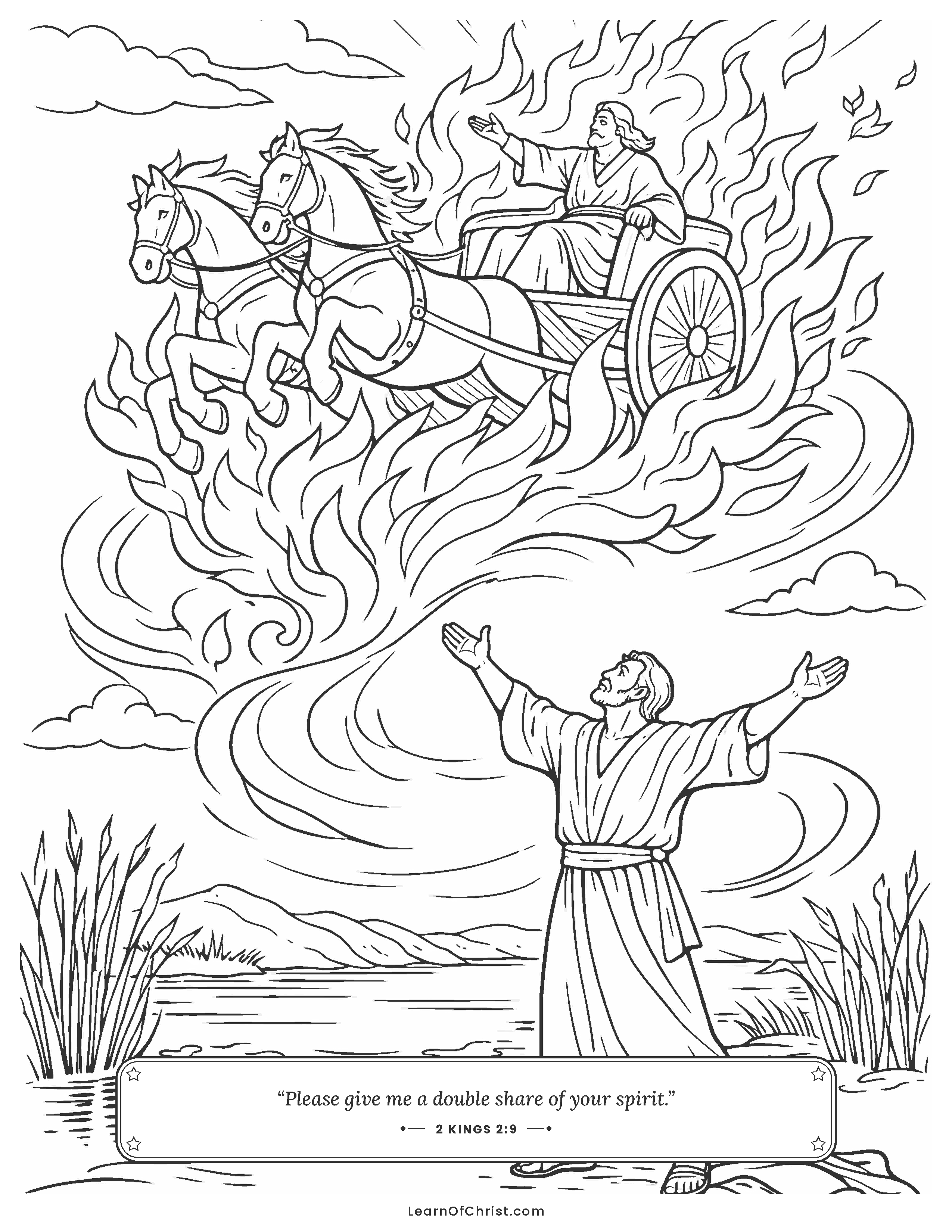 2 Kings 2 coloring page - Elijah goes up in a whirlwind of fire