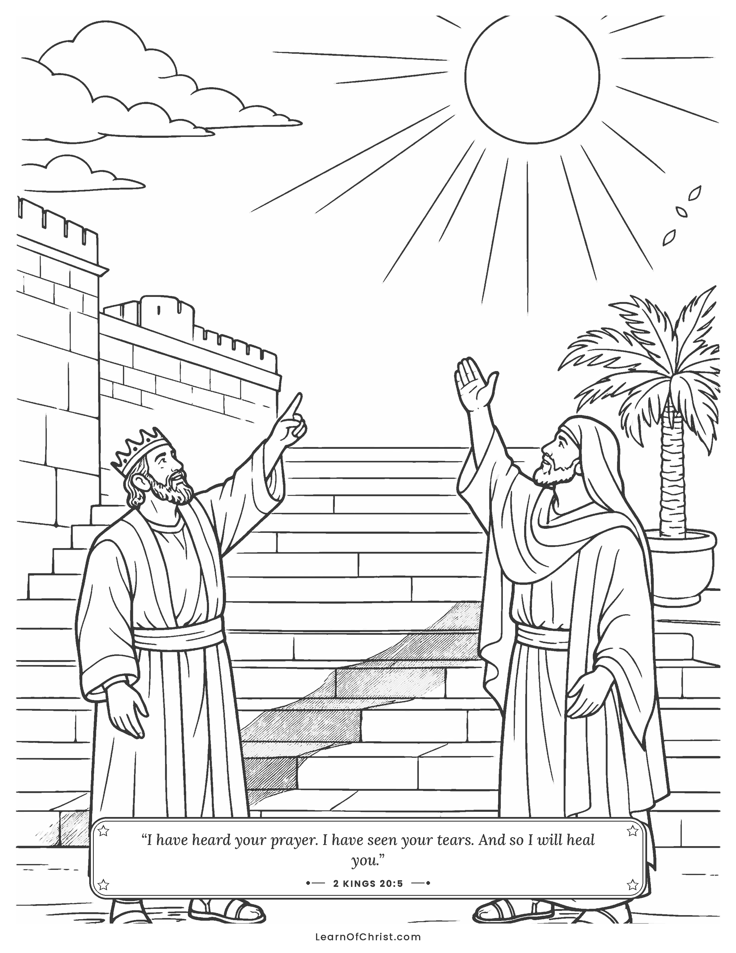 2 Kings 20 coloring page - The shadow moves back on the stairs