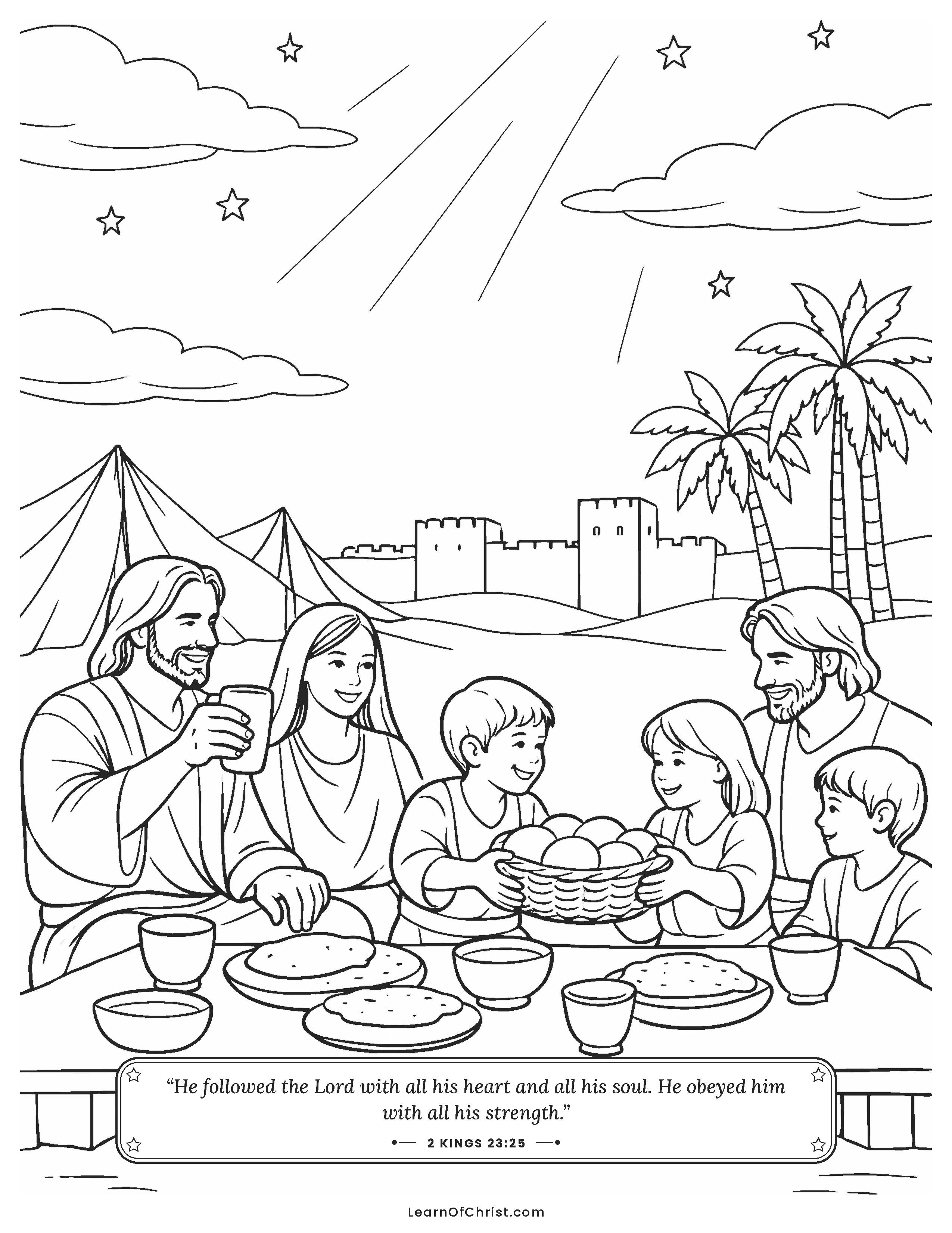 2 Kings 23 coloring page - The people celebrate the Passover together