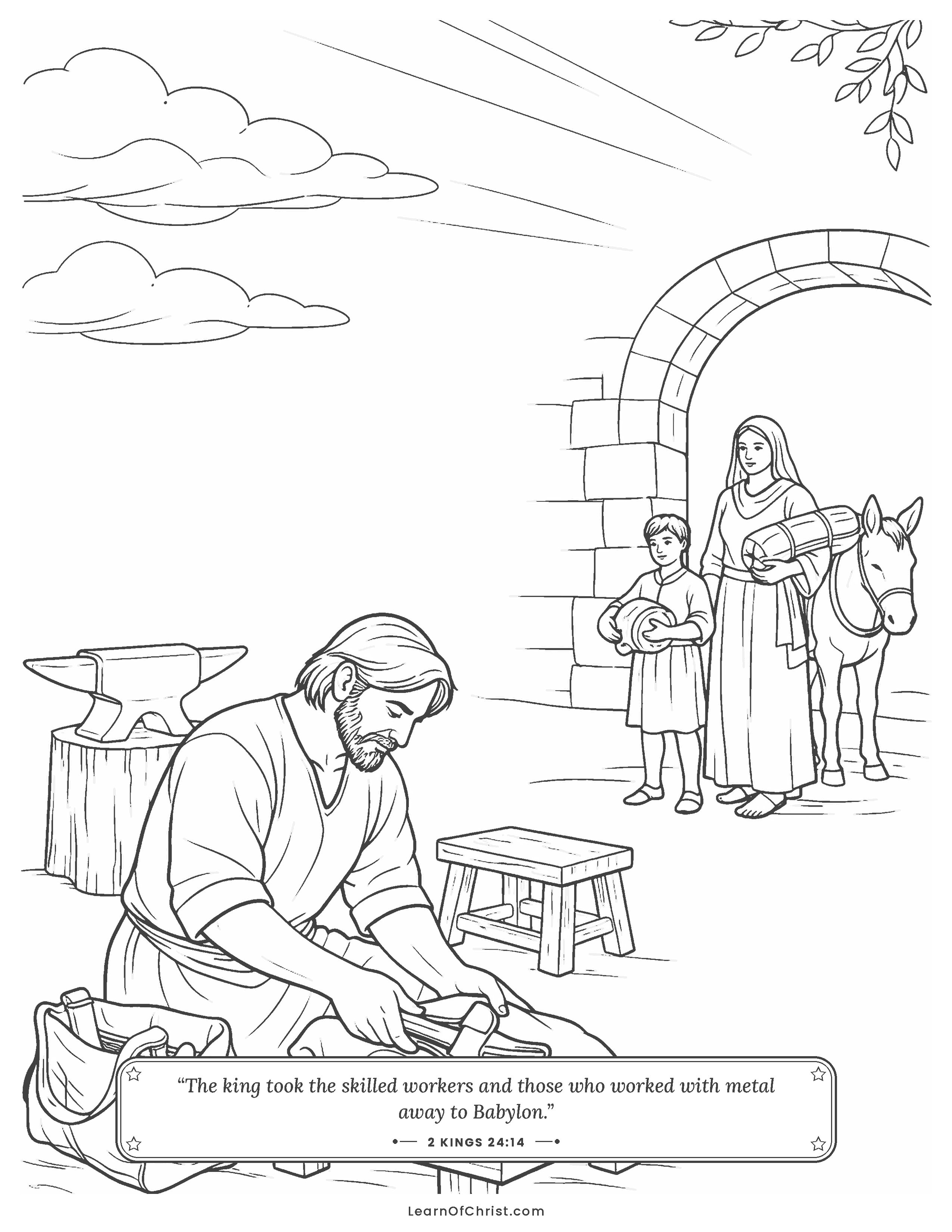 2 Kings 24 coloring page - The craftsmen pack their tools