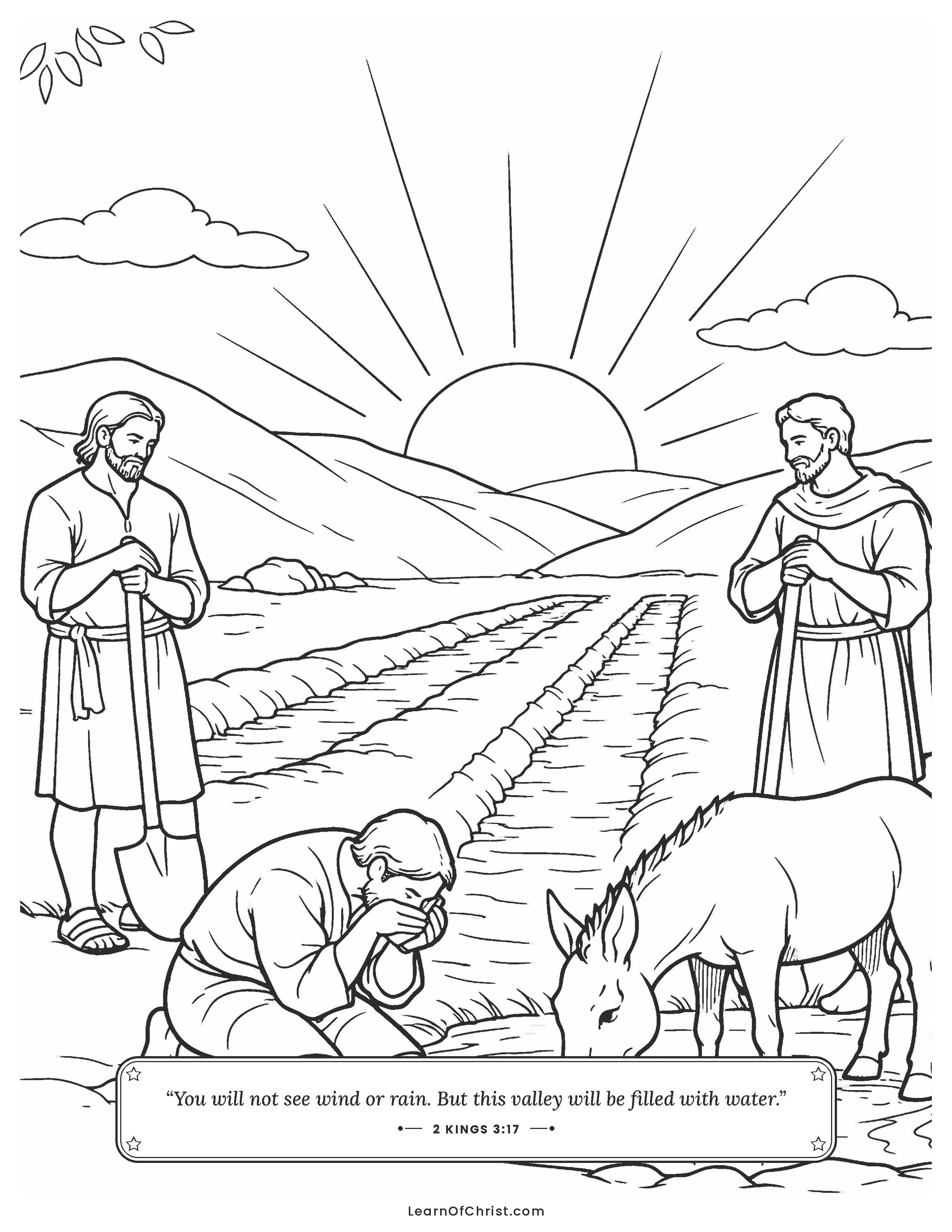 2 Kings 3 coloring page - Ditches in the desert fill with water