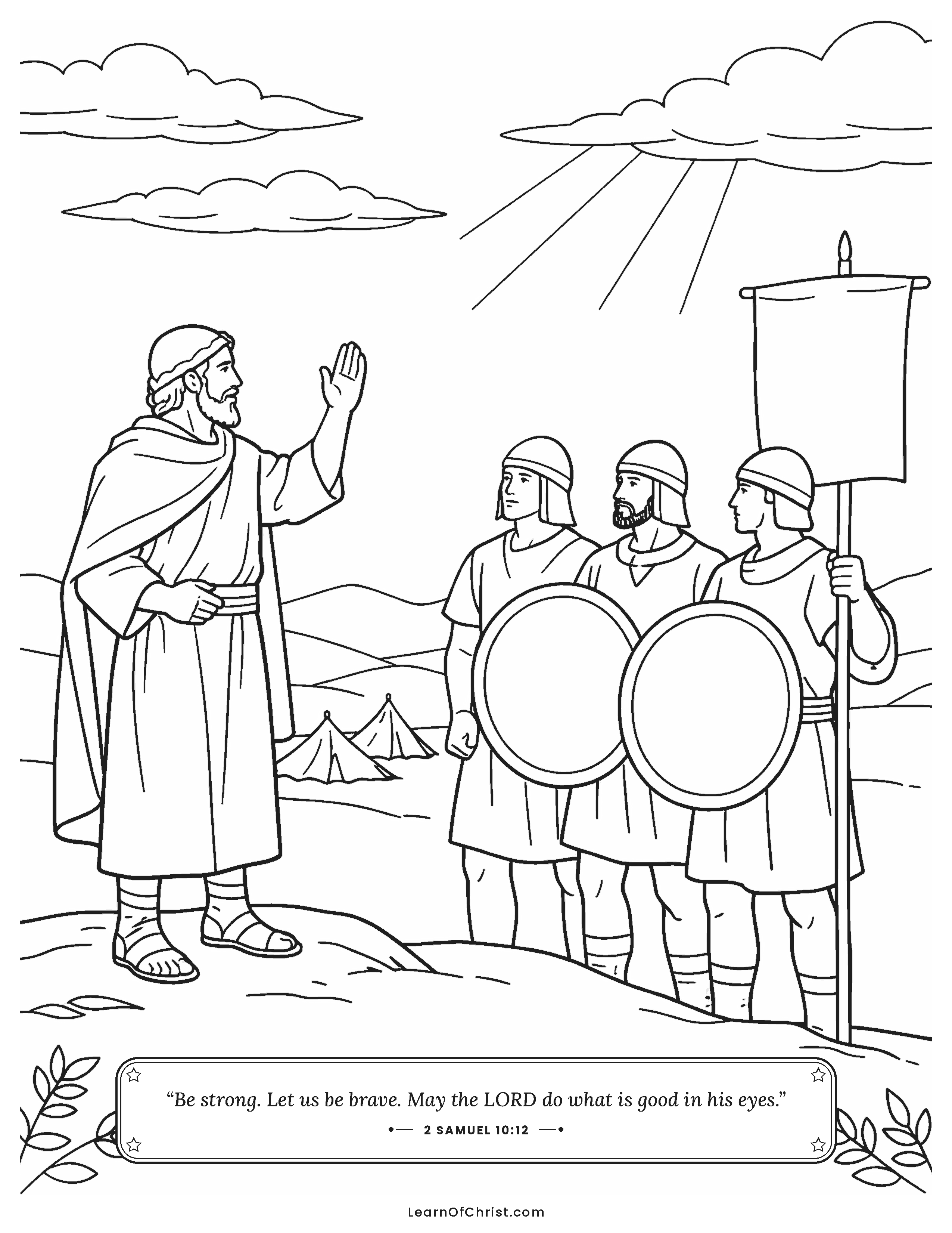 2 Samuel 10 coloring page - Joab tells his soldiers to be brave
