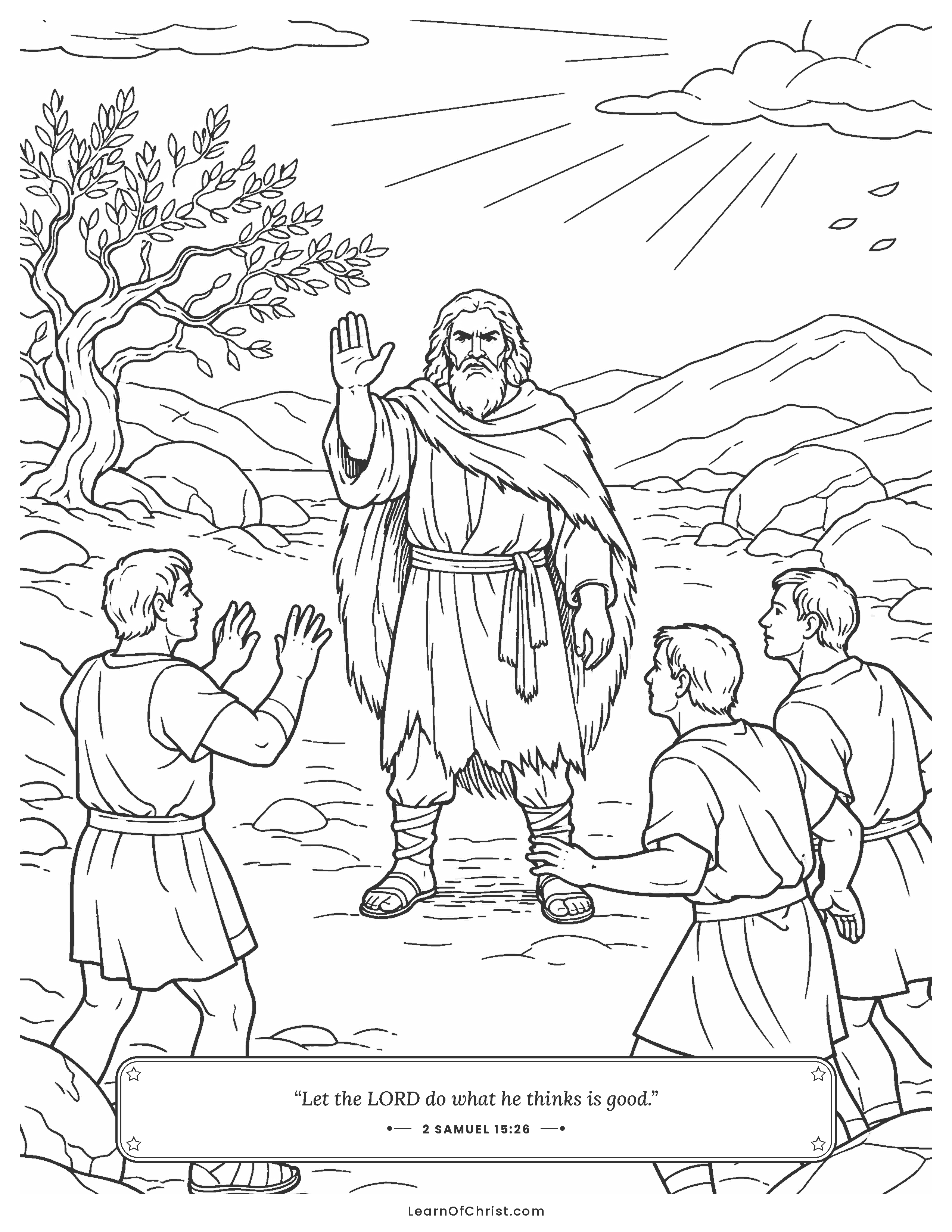 2 Samuel 15 coloring page - David walks out of the city with friends