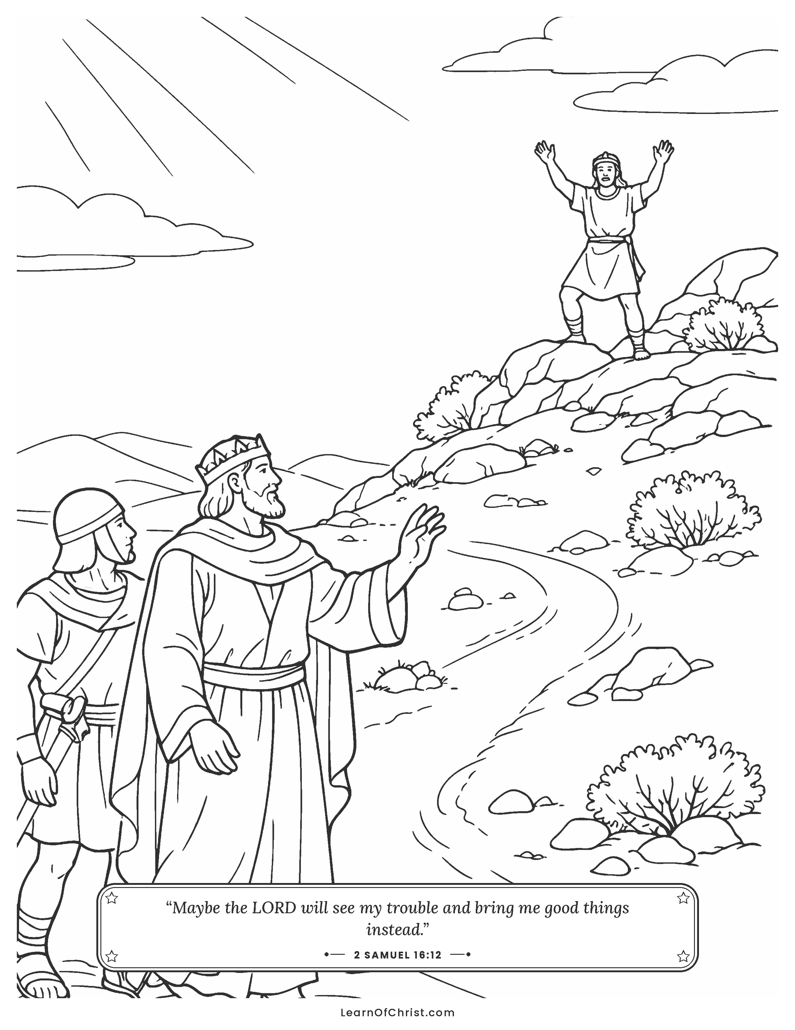 2 Samuel 16 coloring page - David stays calm on the dusty road