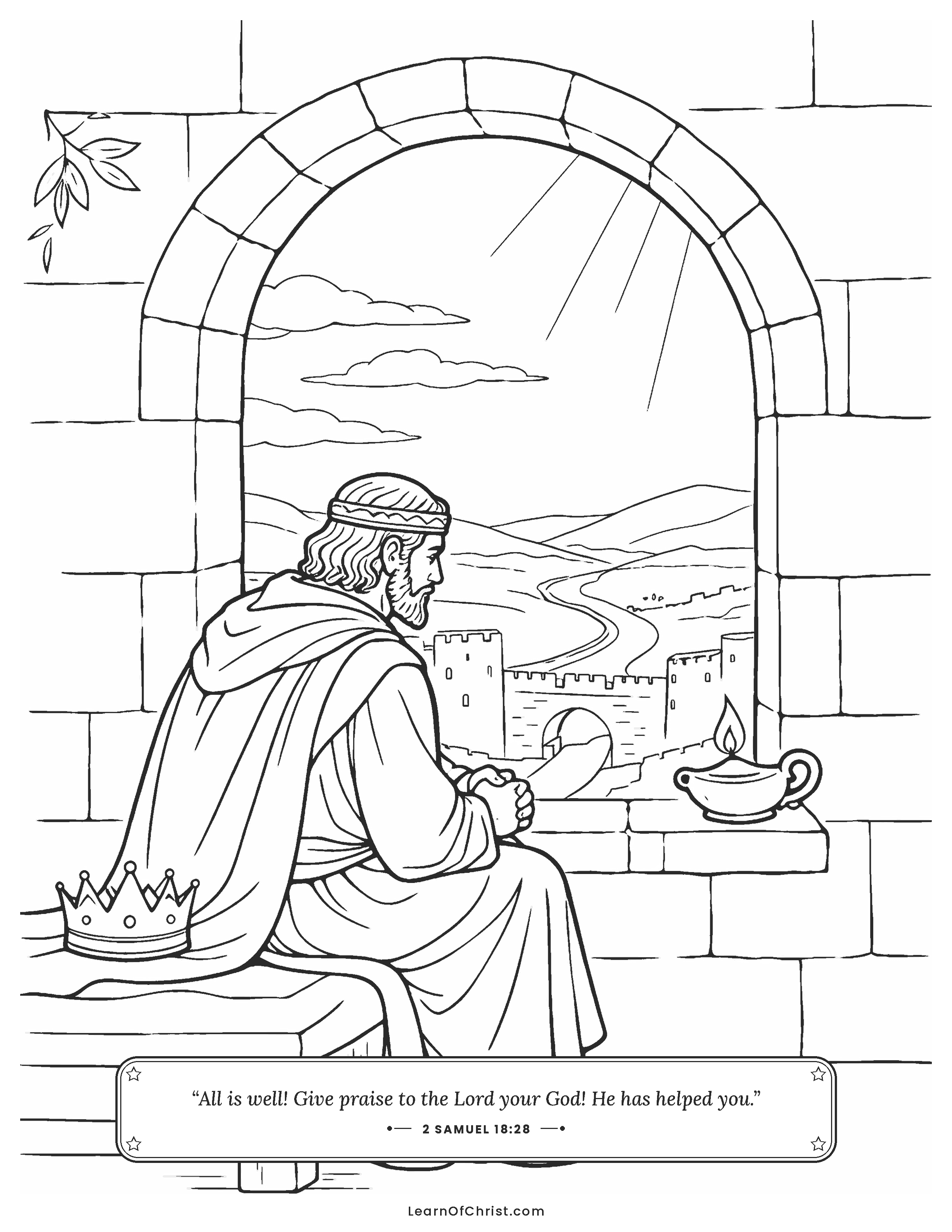 2 Samuel 18 coloring page - David waits alone in the gate room