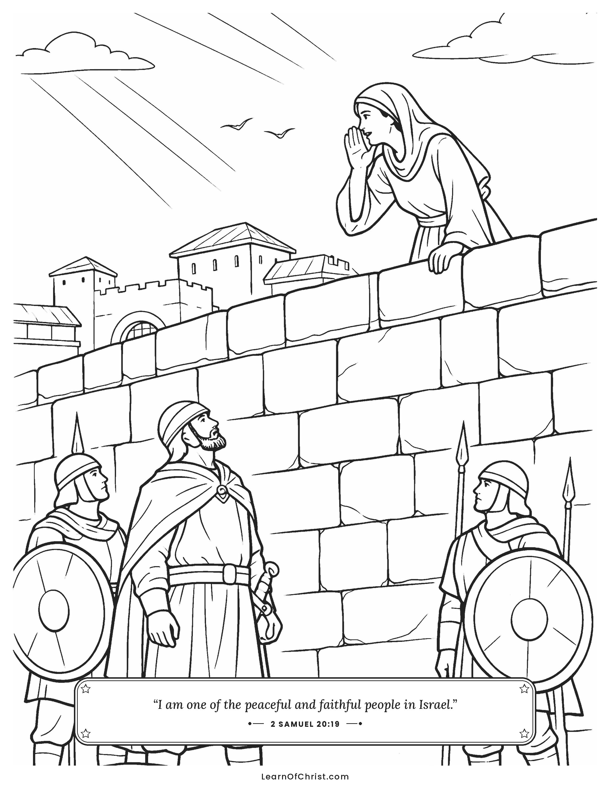 2 Samuel 20 coloring page - A wise woman calls down from the wall