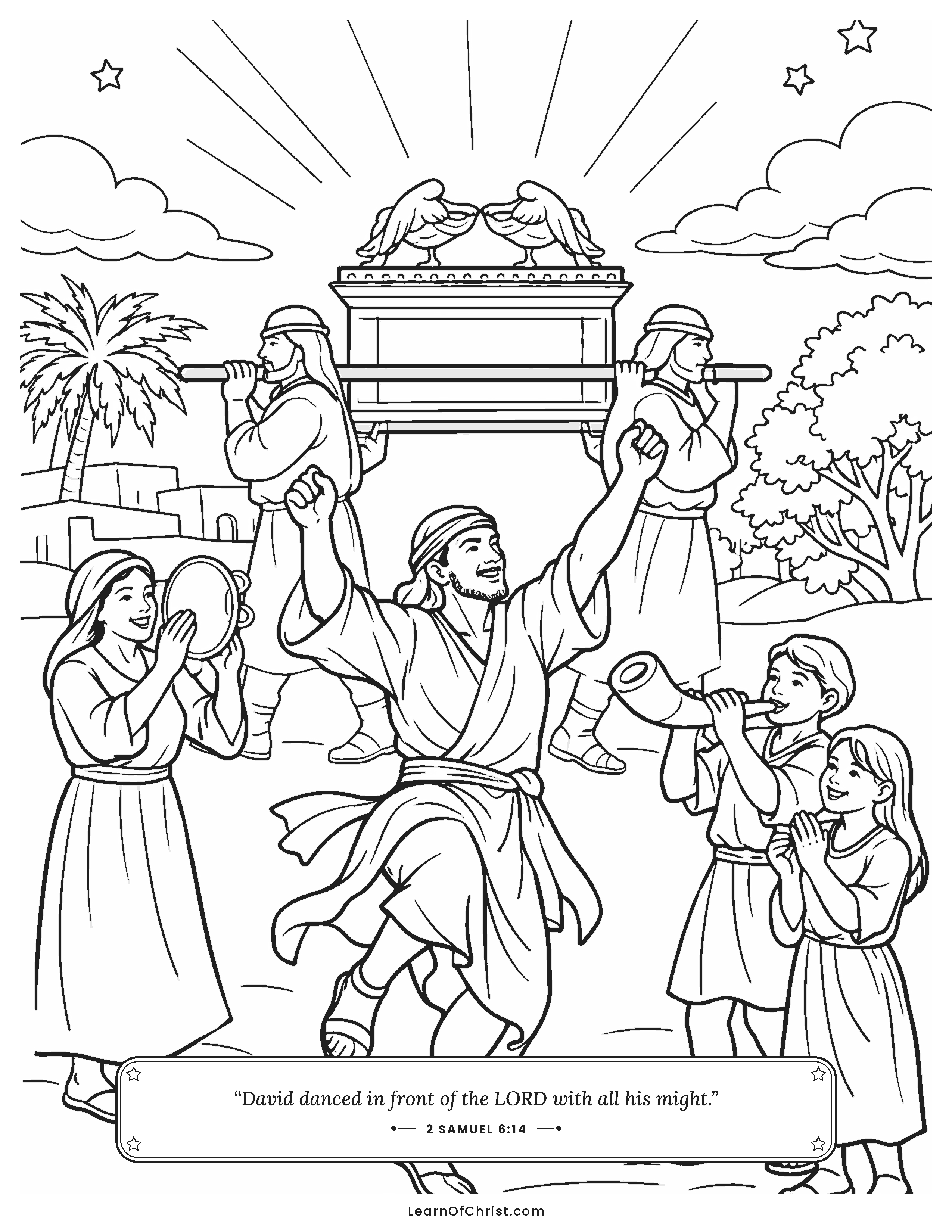 2 Samuel 6 coloring page - David dances before the ark with joy