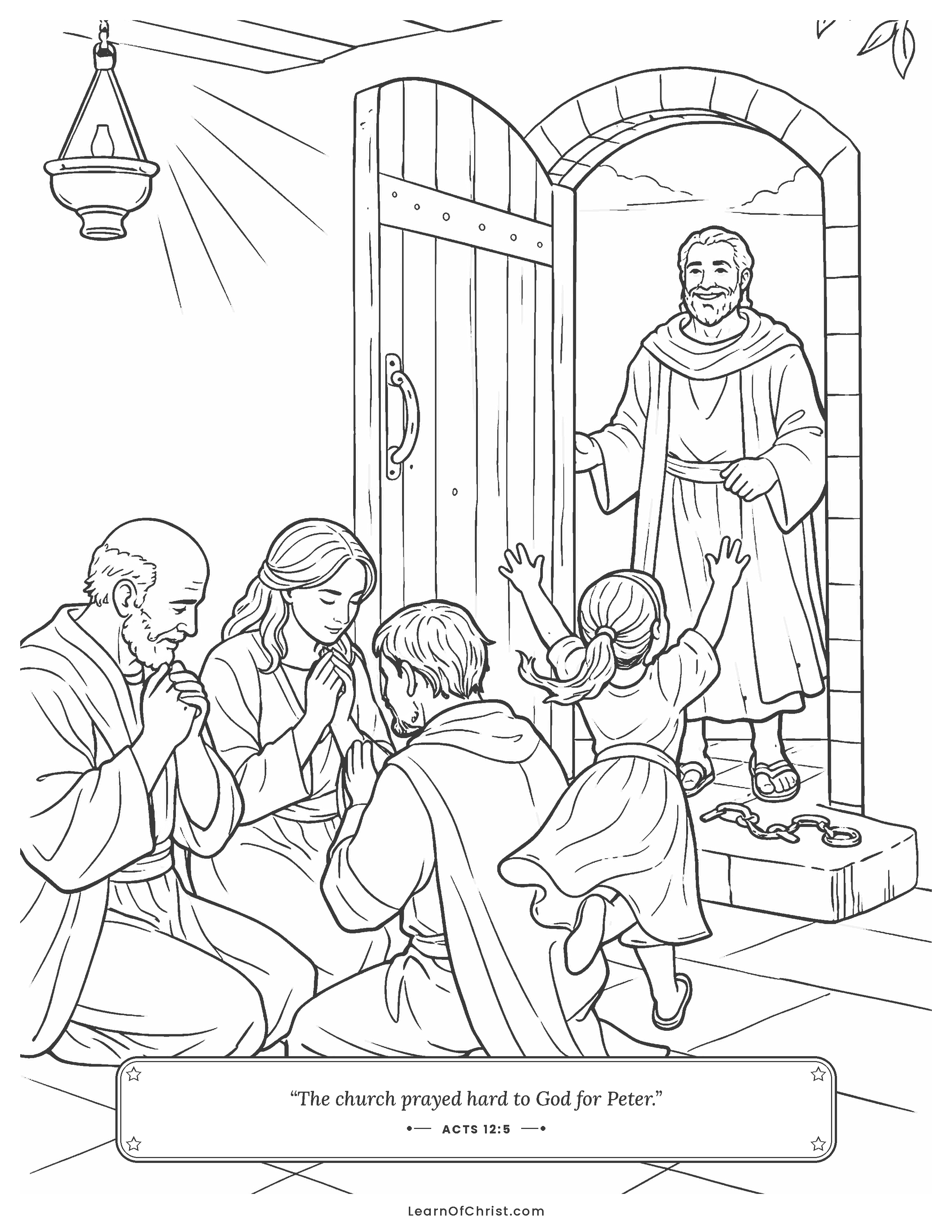 Acts 12 coloring page - Rhoda finds Peter knocking at the door