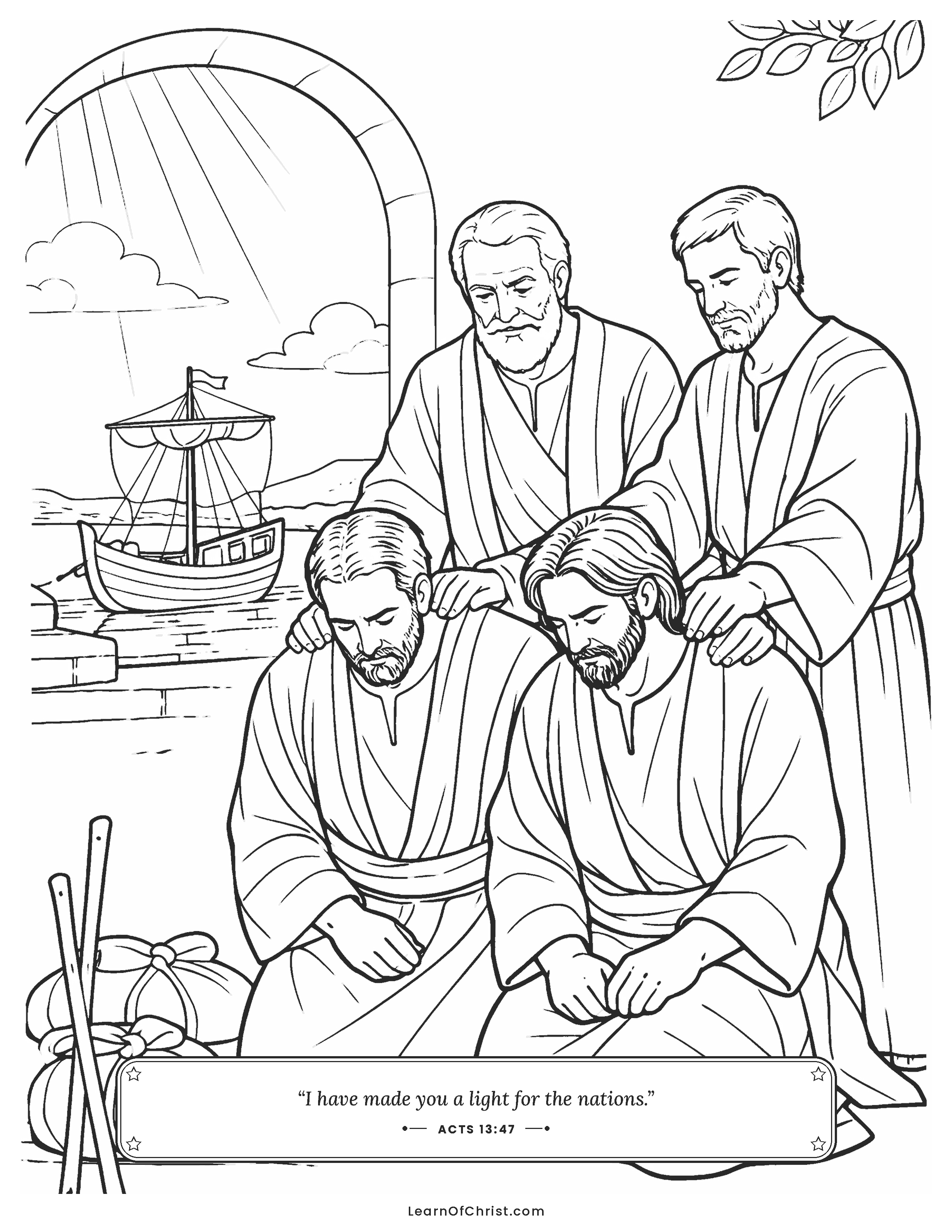Acts 13 coloring page - The church sends Paul and Barnabas off