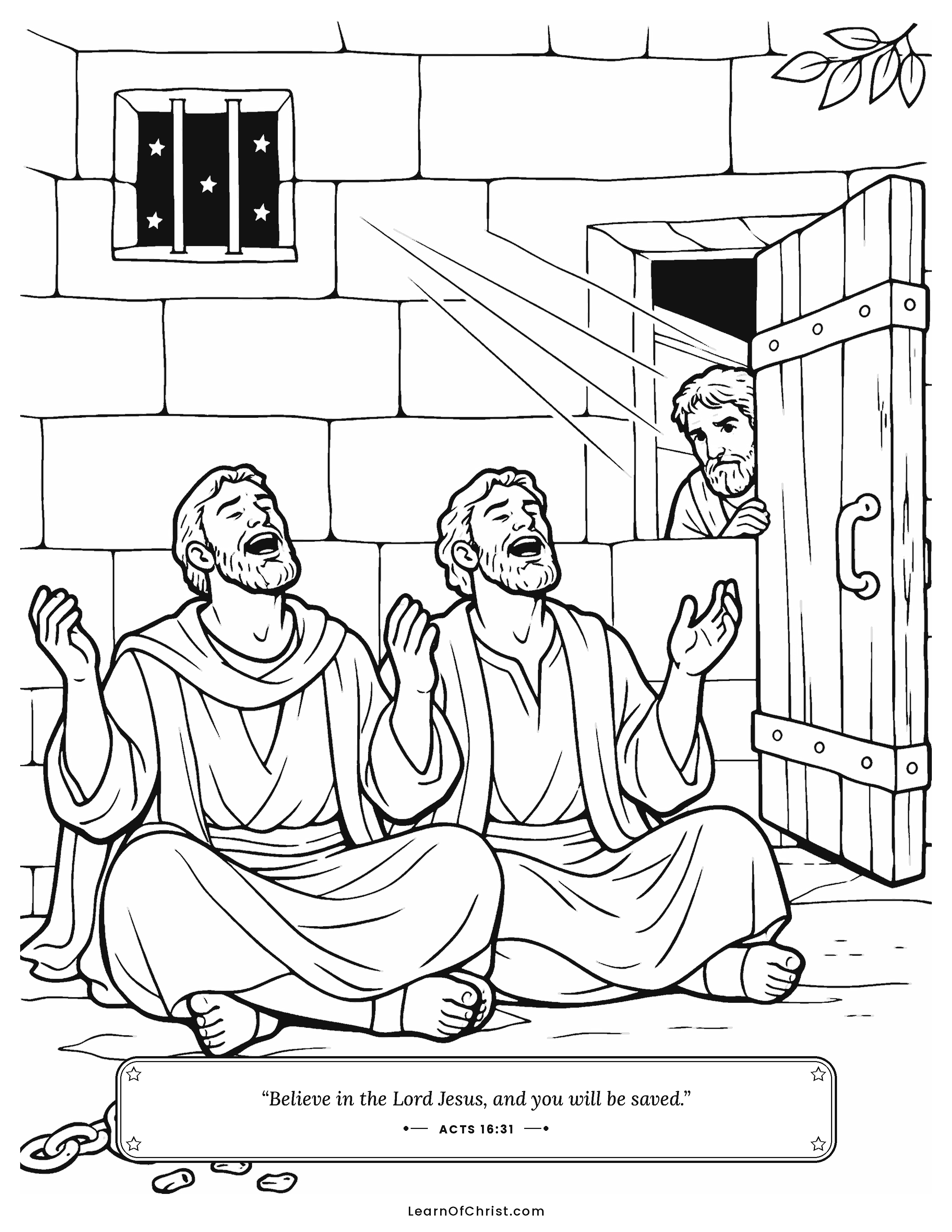 Acts 16 coloring page - Paul and Silas sing at midnight