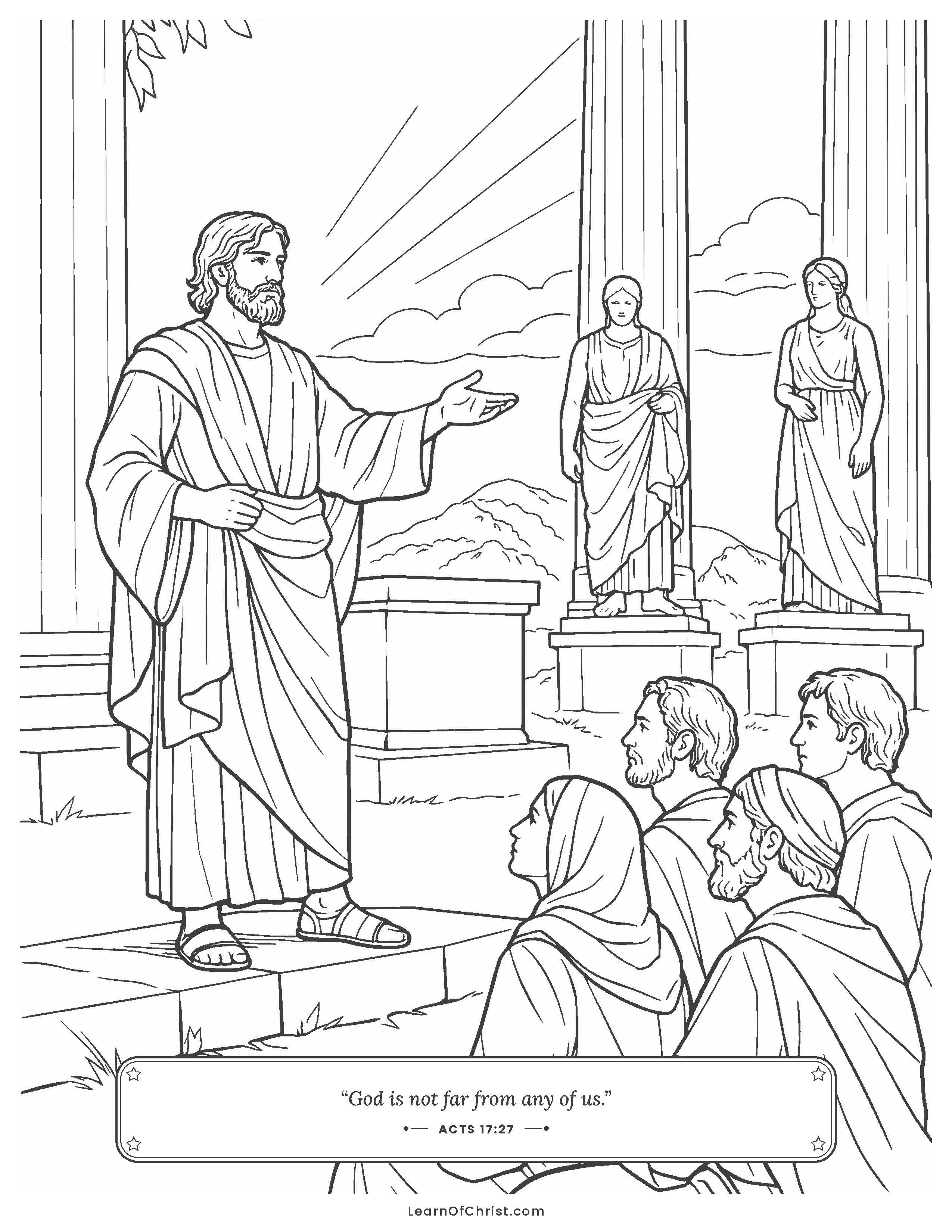 Acts 17 coloring page - Paul tells Athens about the God they don't know