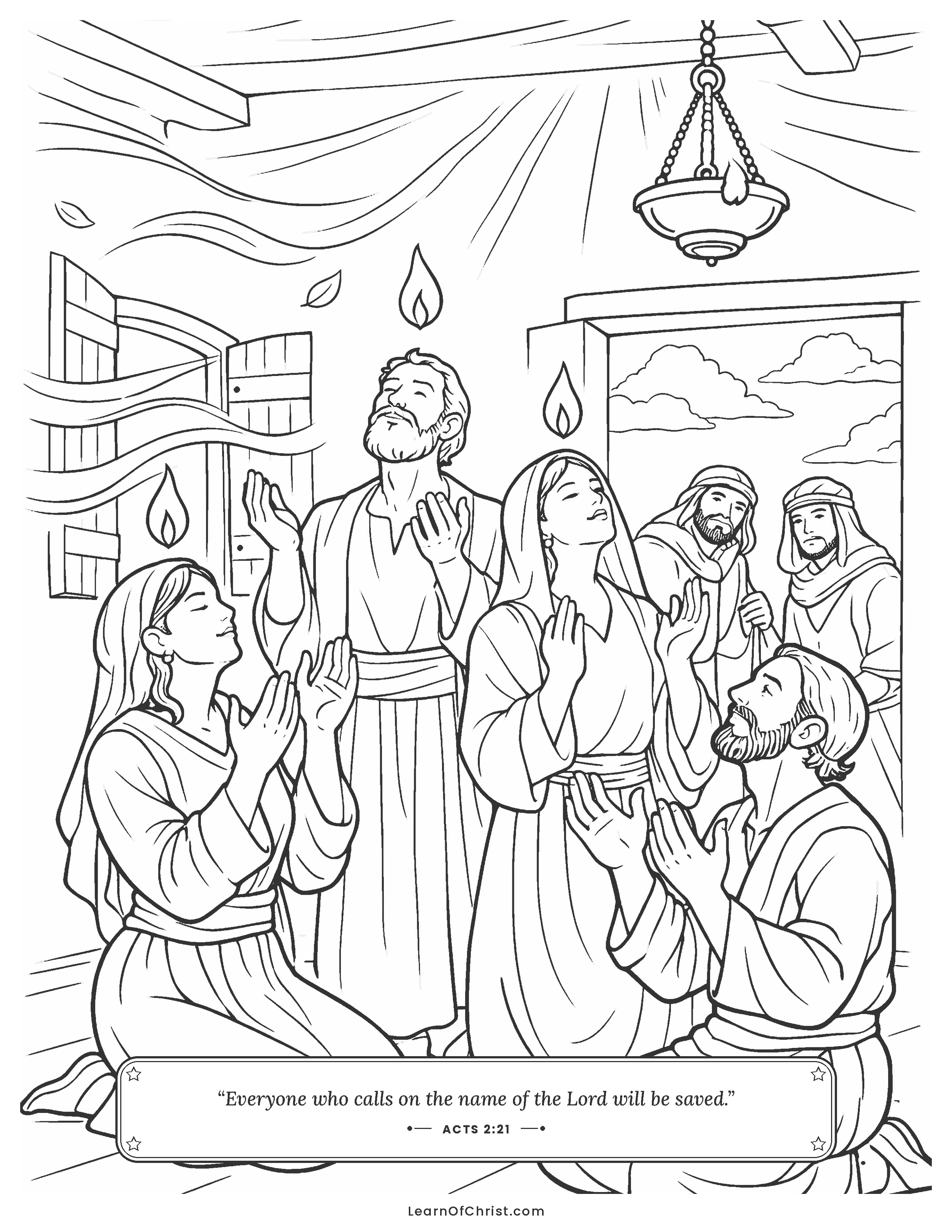 Acts 2 coloring page - Flames of the Spirit at Pentecost
